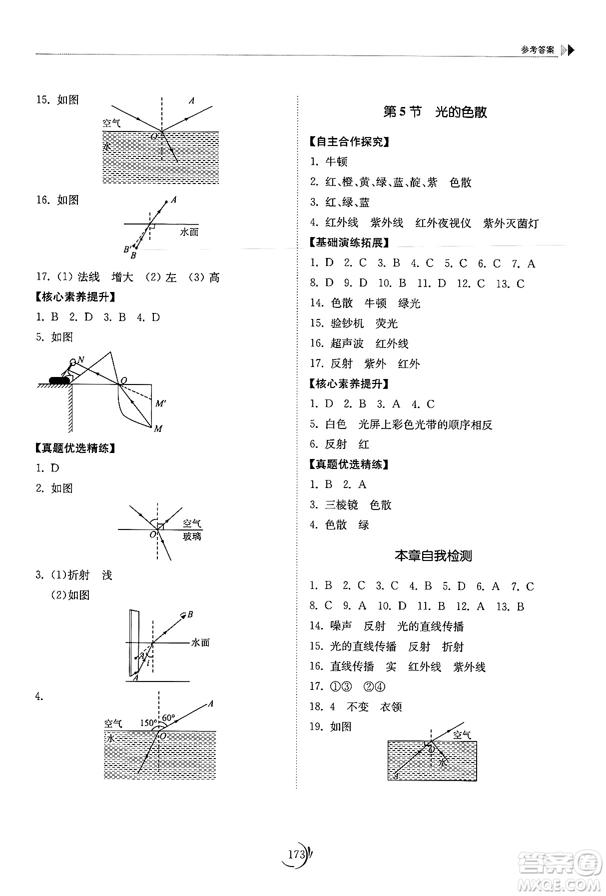 山東科學(xué)技術(shù)出版社2024秋初中同步練習(xí)冊(cè)八年級(jí)物理上冊(cè)人教版山東專版答案