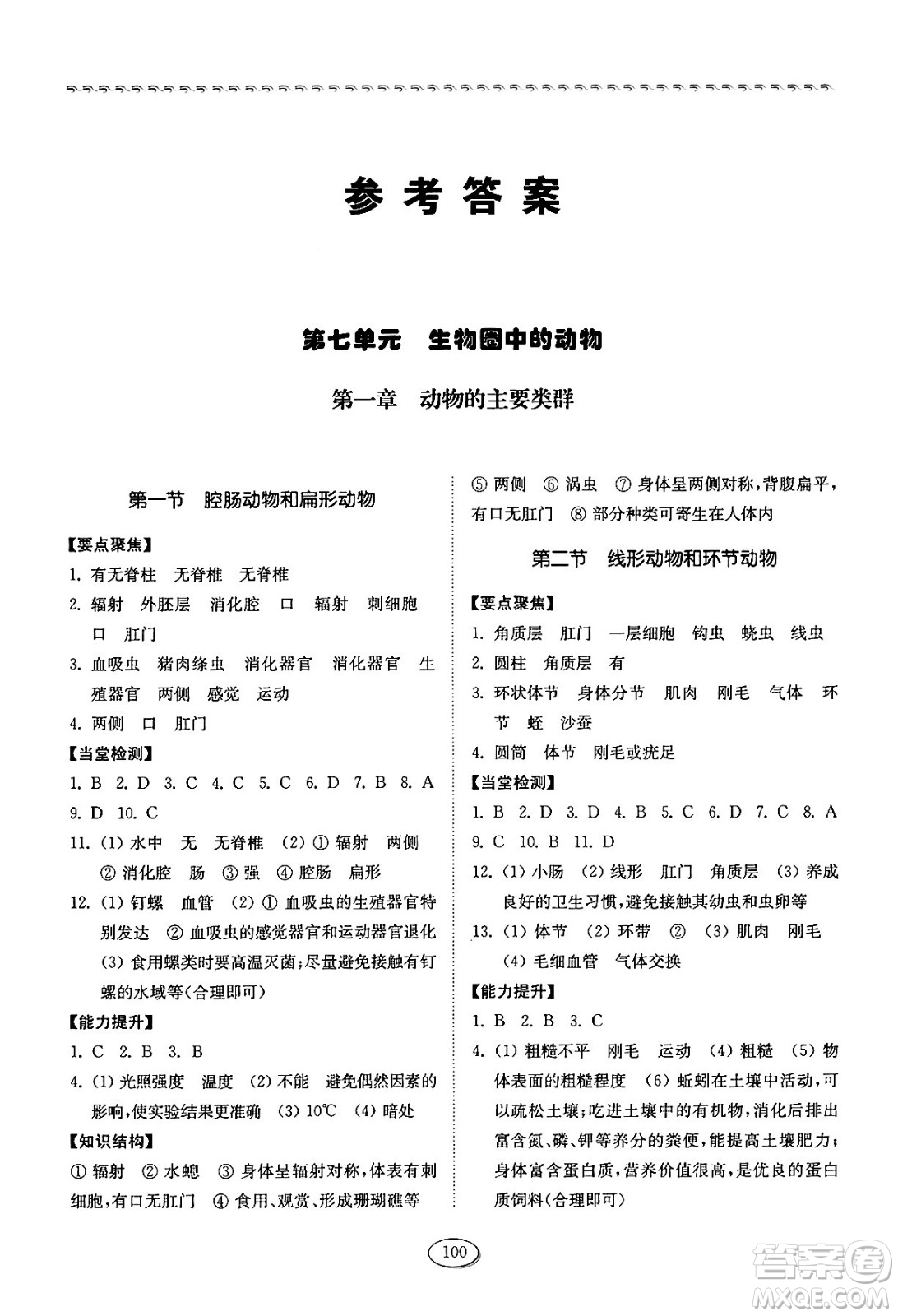 山東科學(xué)技術(shù)出版社2024秋初中同步練習(xí)冊八年級生物上冊魯科版五四制答案