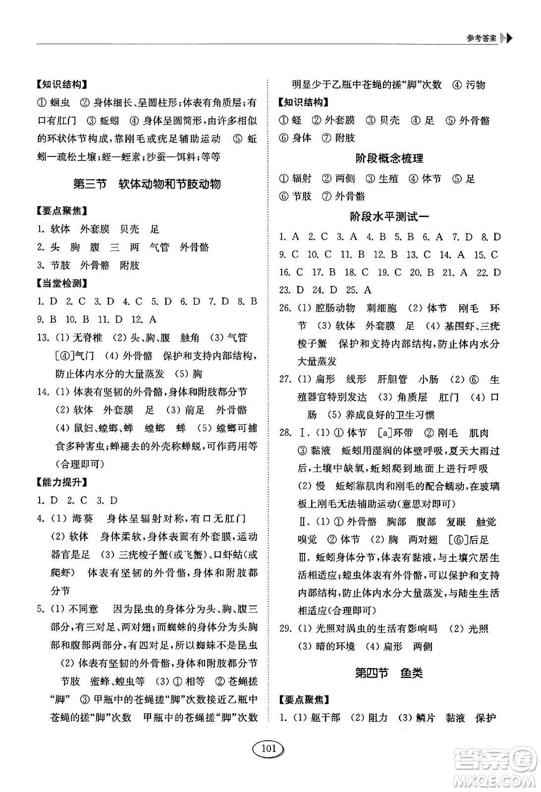 山東科學(xué)技術(shù)出版社2024秋初中同步練習(xí)冊八年級生物上冊魯科版五四制答案