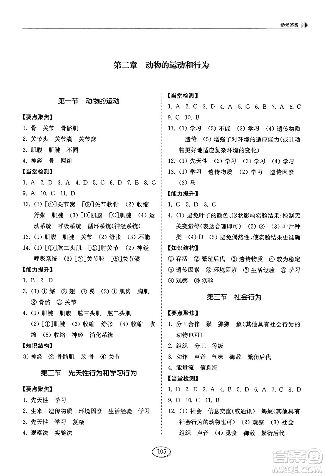 山東科學(xué)技術(shù)出版社2024秋初中同步練習(xí)冊八年級生物上冊魯科版五四制答案