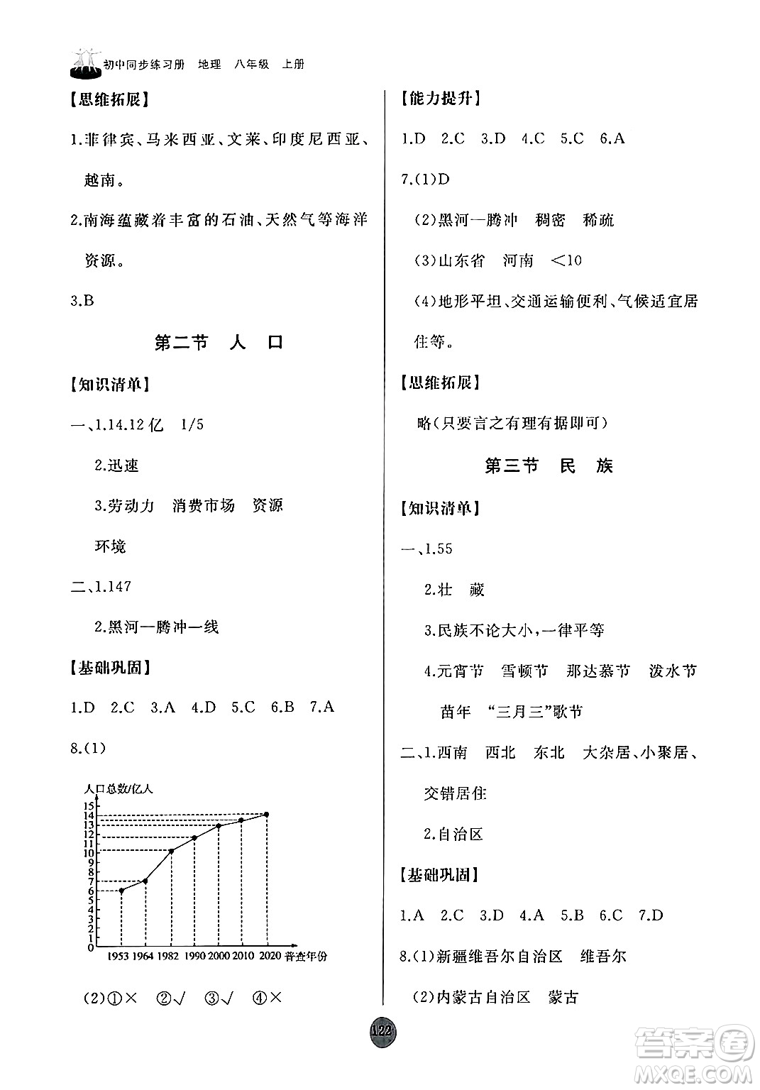 山東友誼出版社2024秋初中同步練習(xí)冊(cè)八年級(jí)地理上冊(cè)人教版山東專版答案