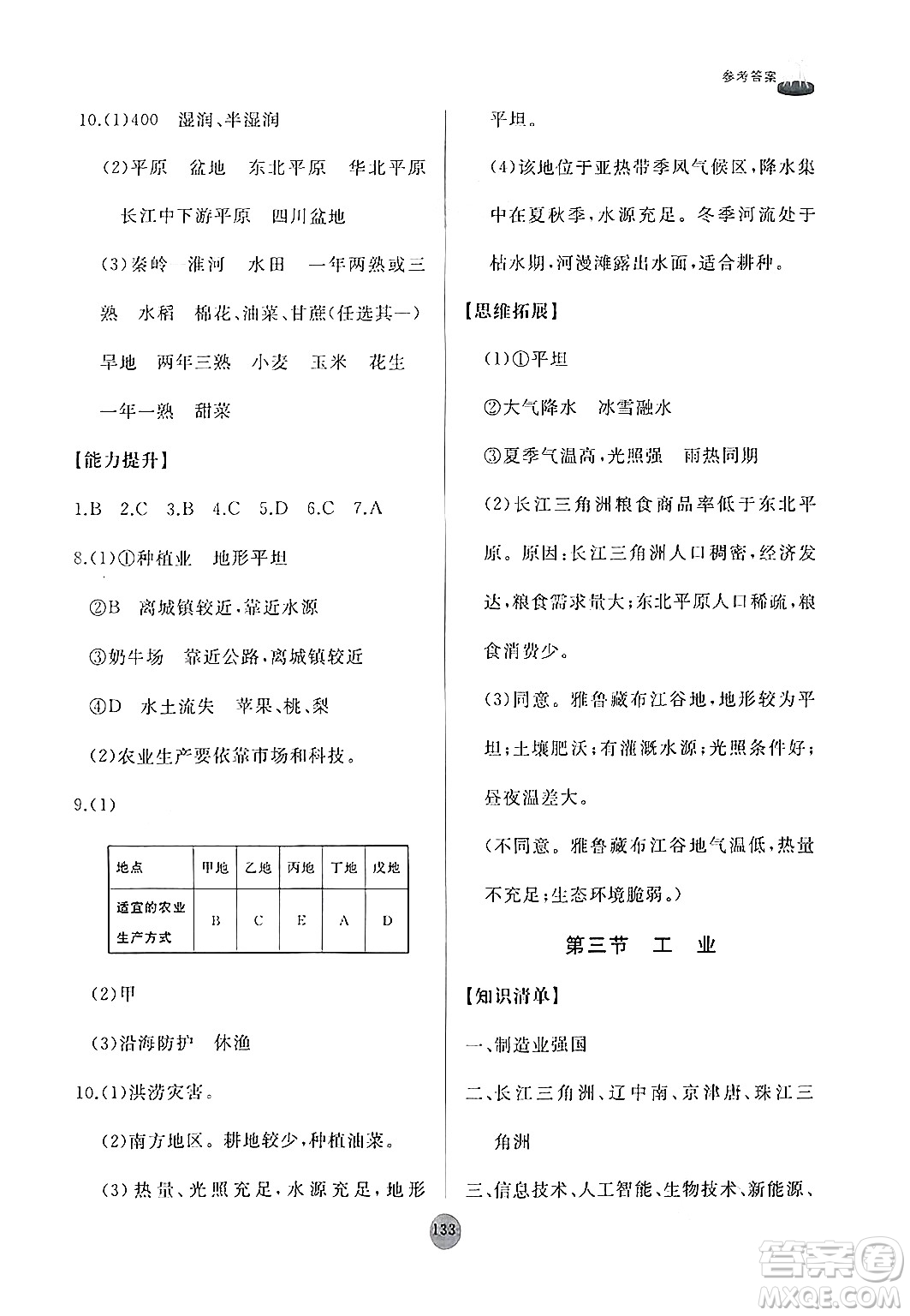 山東友誼出版社2024秋初中同步練習(xí)冊(cè)八年級(jí)地理上冊(cè)人教版山東專版答案