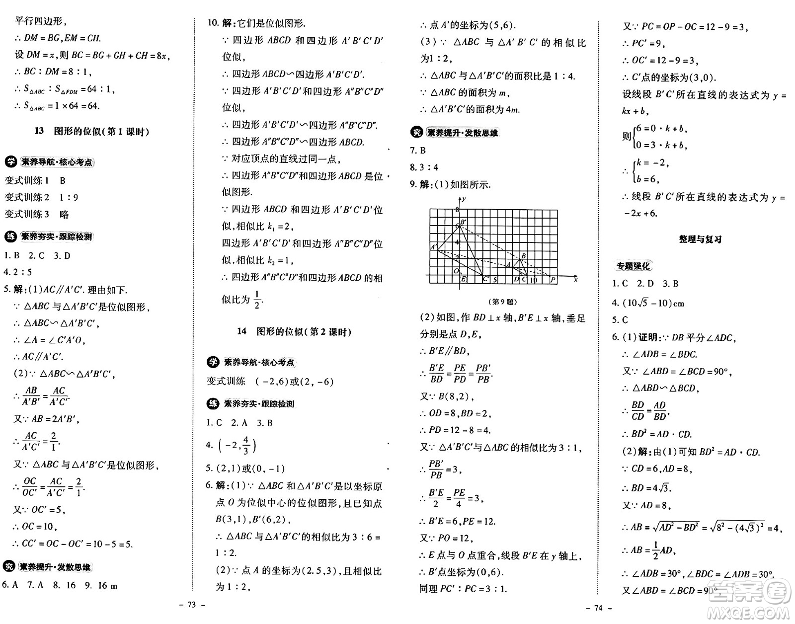 北京師范大學(xué)出版社2024秋初中同步練習(xí)冊九年級數(shù)學(xué)上冊北師大版答案