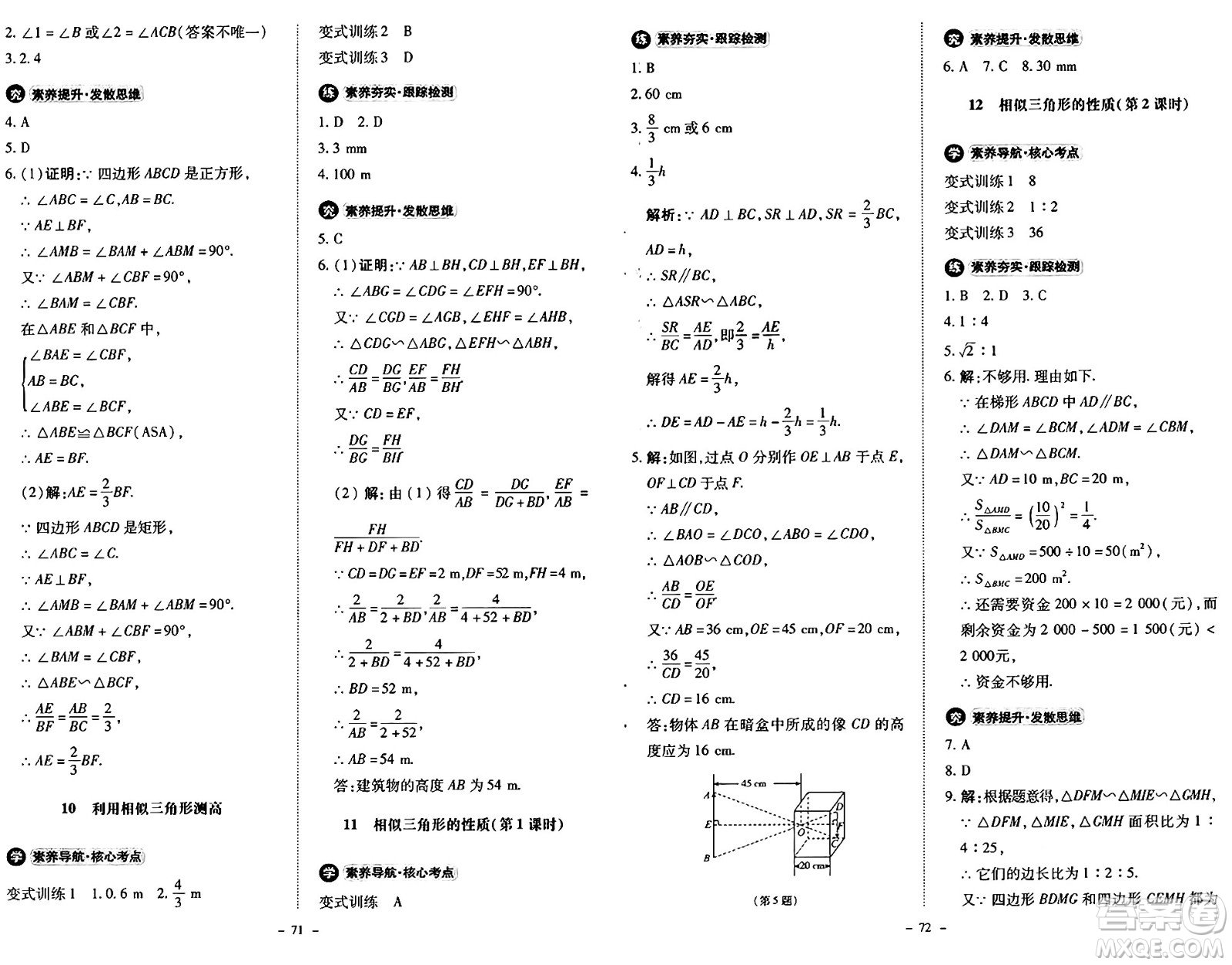 北京師范大學(xué)出版社2024秋初中同步練習(xí)冊九年級數(shù)學(xué)上冊北師大版答案