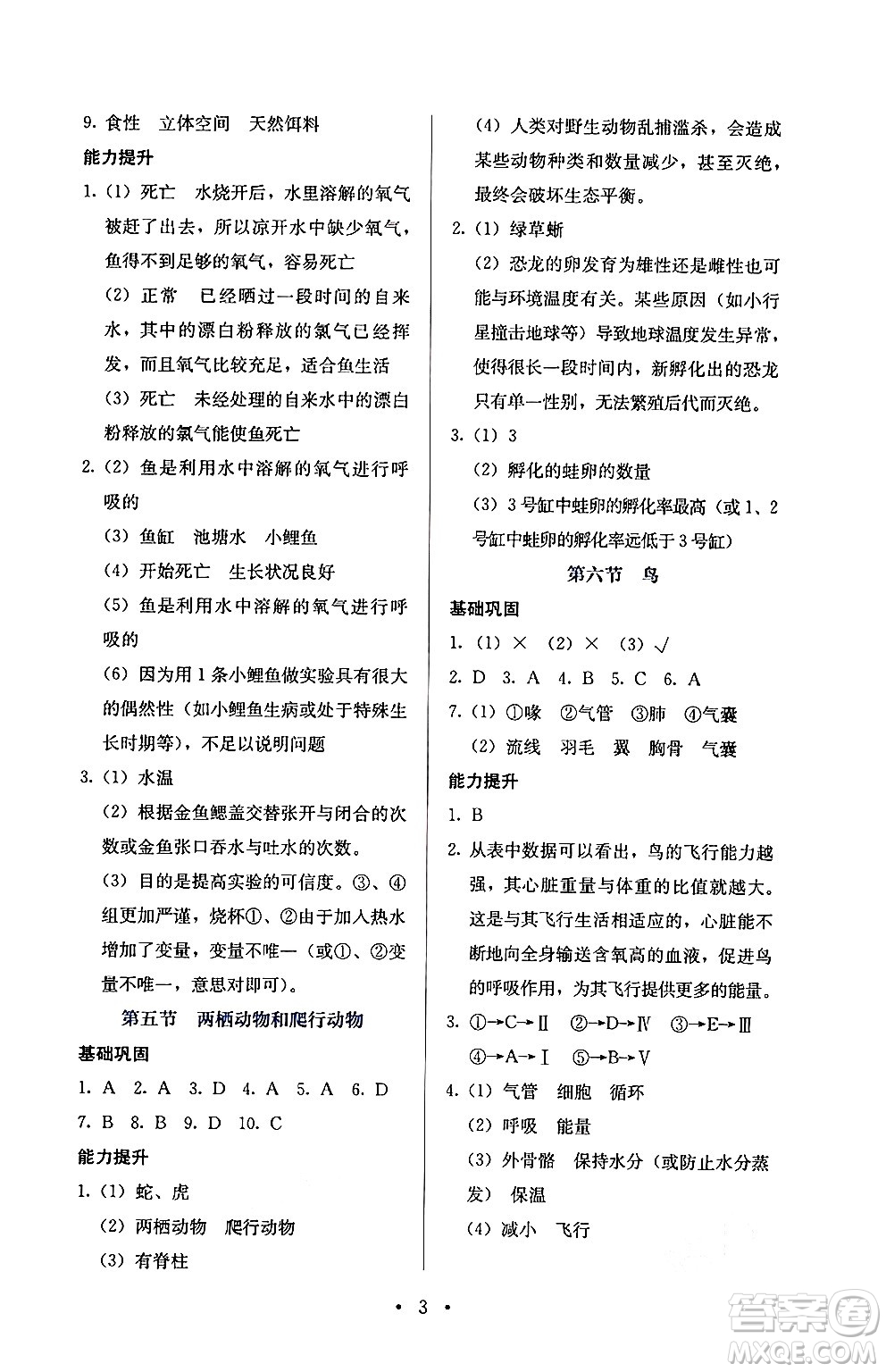 人民教育出版社2024年秋人教金學(xué)典同步練習(xí)冊(cè)同步解析與測評(píng)八年級(jí)生物上冊(cè)人教版答案