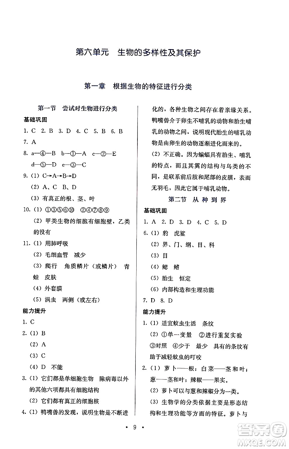 人民教育出版社2024年秋人教金學(xué)典同步練習(xí)冊(cè)同步解析與測評(píng)八年級(jí)生物上冊(cè)人教版答案