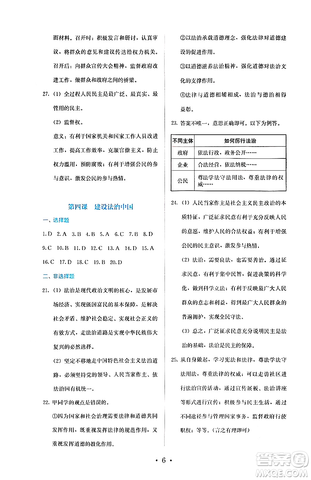 人民教育出版社2024年秋人教金學(xué)典同步練習(xí)冊同步解析與測評九年級道德與法治上冊人教版答案