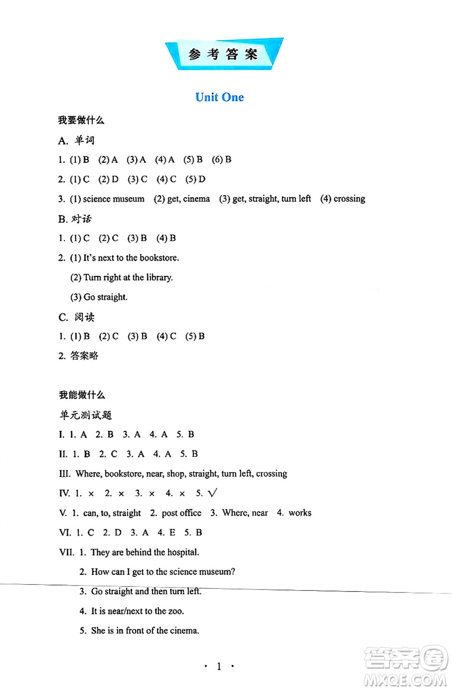 人民教育出版社2024年秋人教金學(xué)典同步練習(xí)冊同步解析與測評六年級英語上冊人教PEP版三起點答案