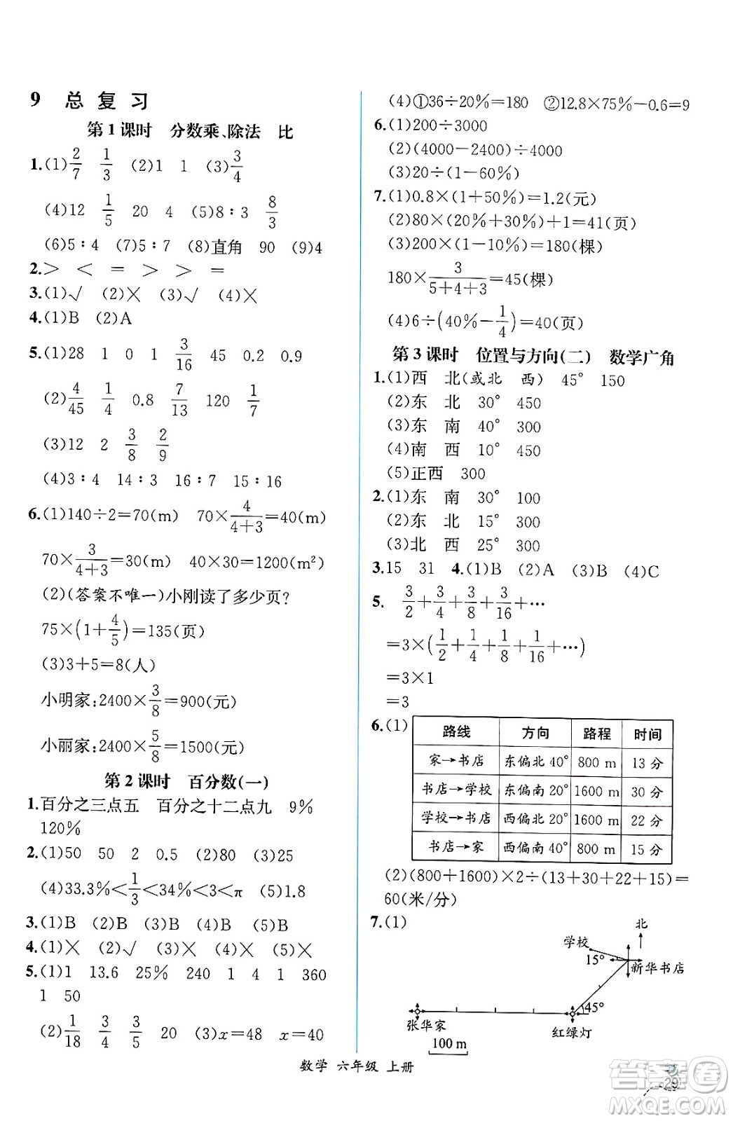 人民教育出版社2024年秋人教金學(xué)典同步練習(xí)冊同步解析與測評六年級數(shù)學(xué)上冊人教版云南專版答案