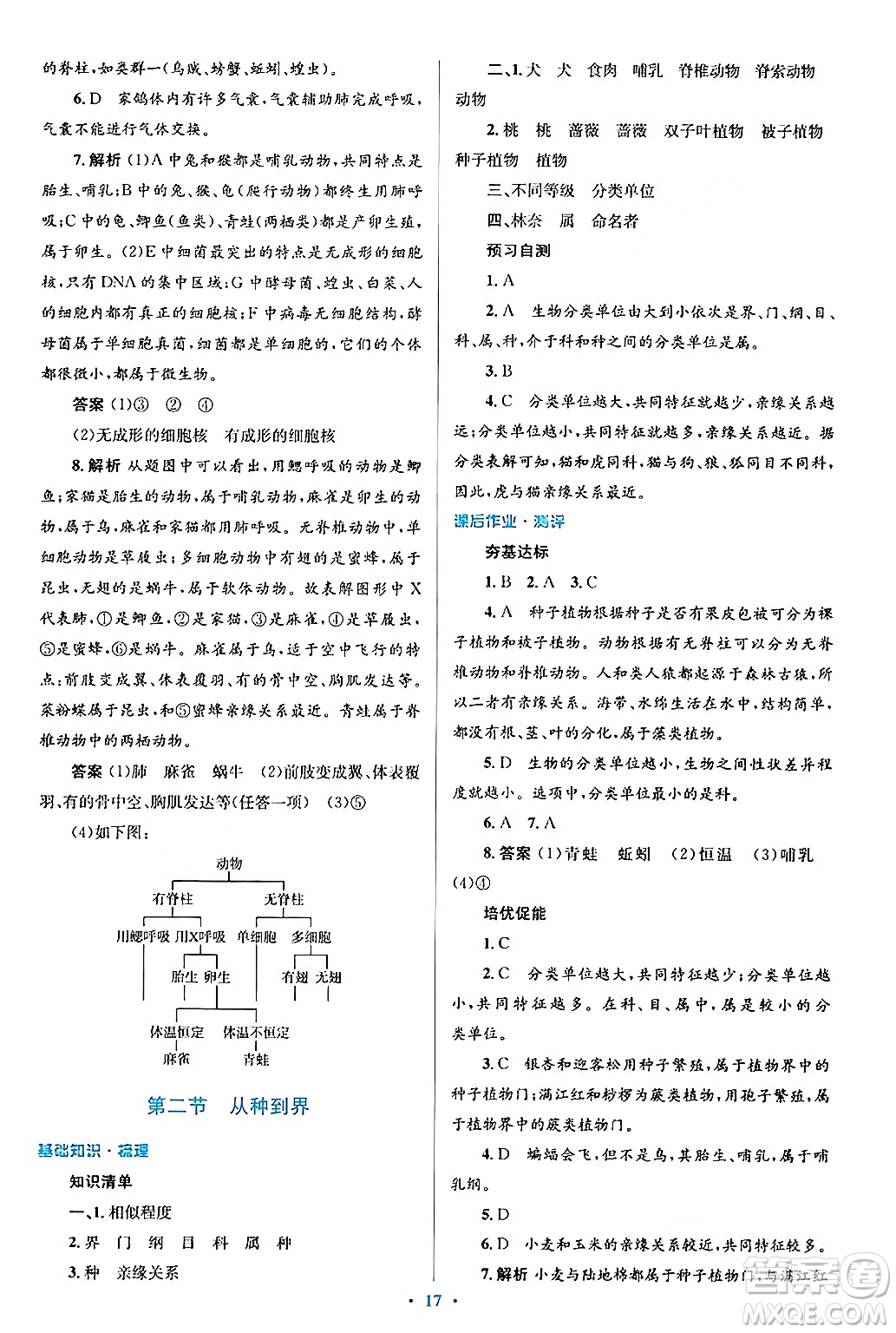 人民教育出版社2024年秋同步解析與測評學練考八年級生物上冊人教版答案