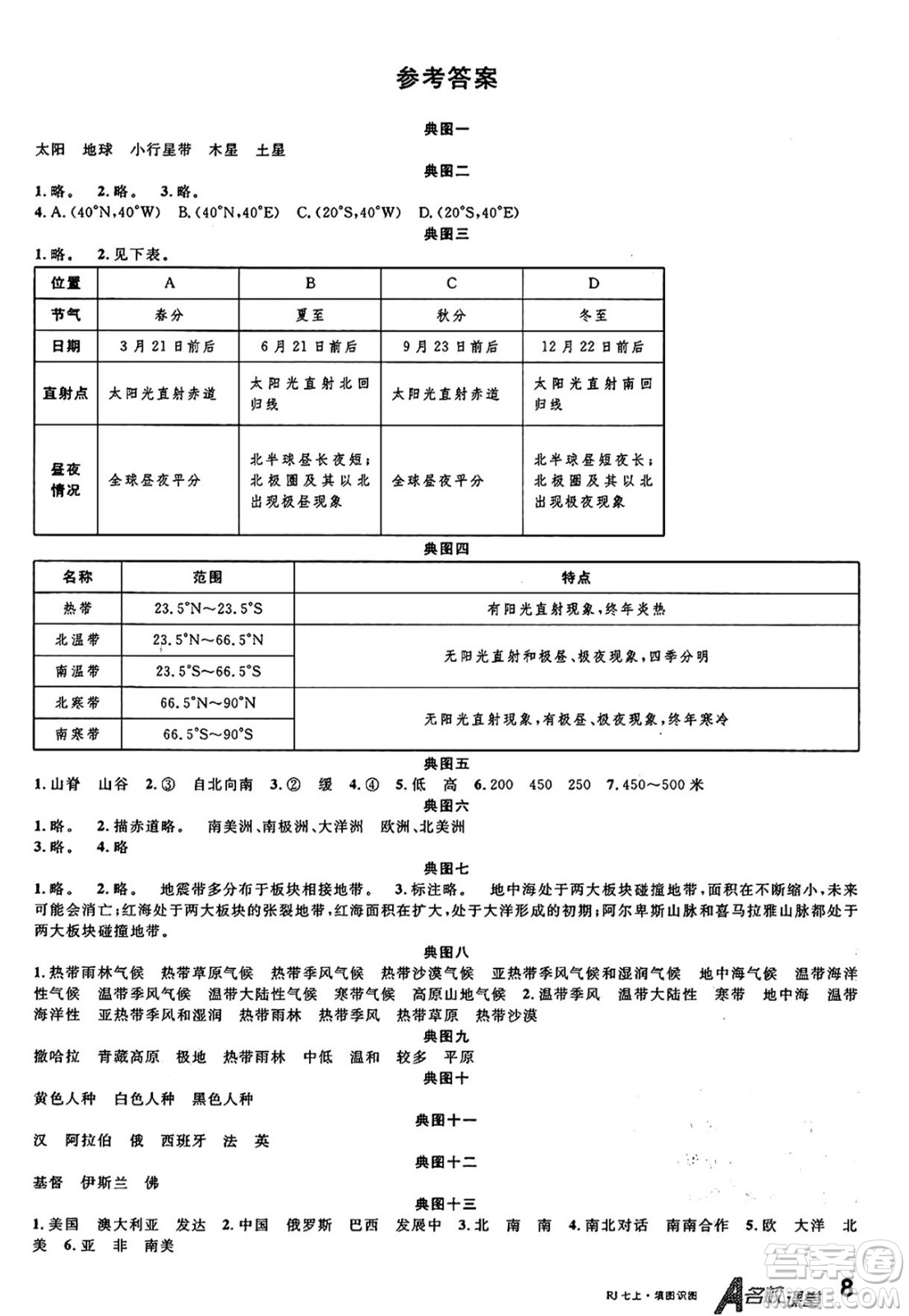 安徽師范大學出版社2024年秋名校課堂七年級地理上冊人教版答案