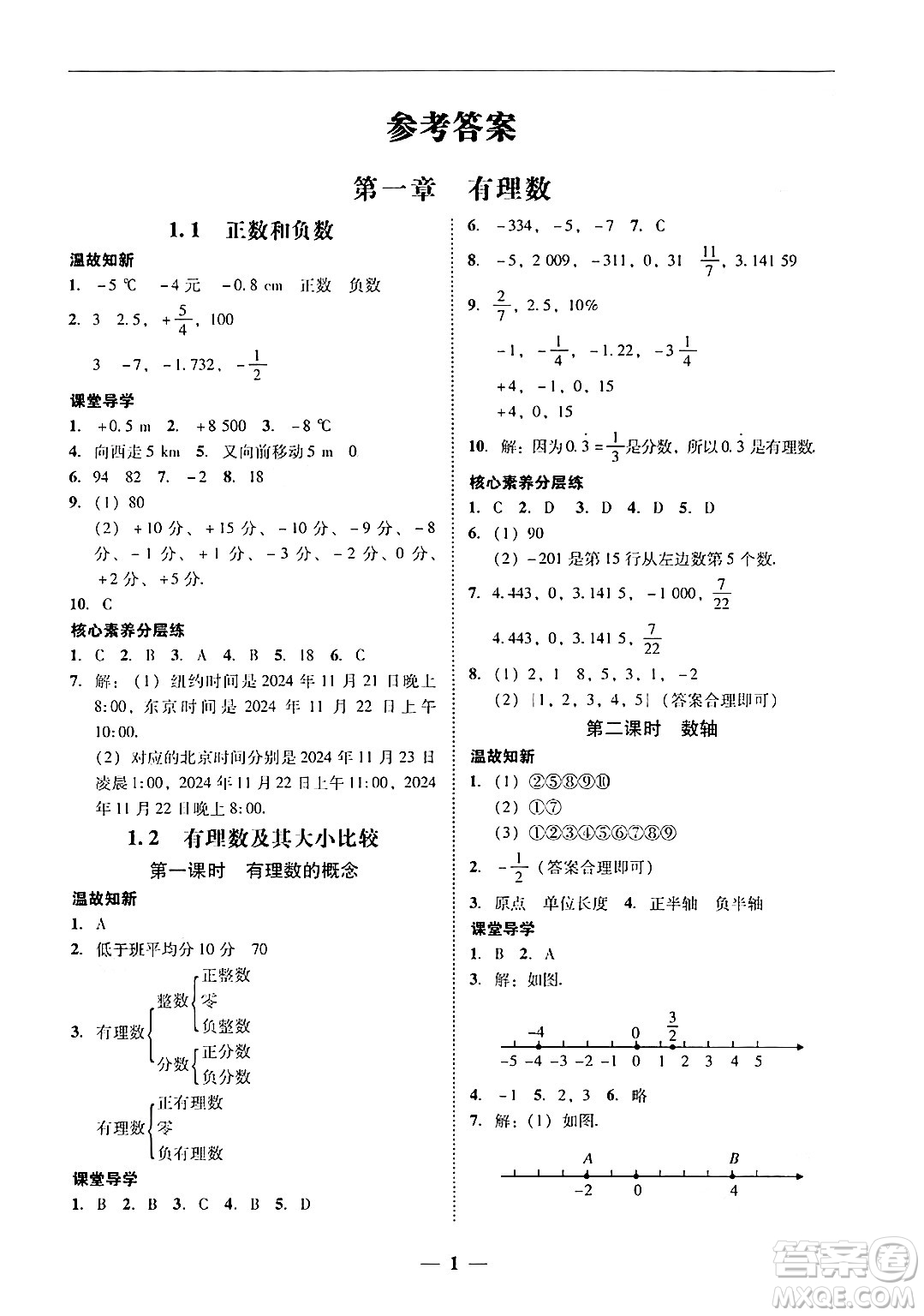 廣東教育出版社2024年秋南粵學(xué)典學(xué)考精練七年級數(shù)學(xué)上冊人教版答案