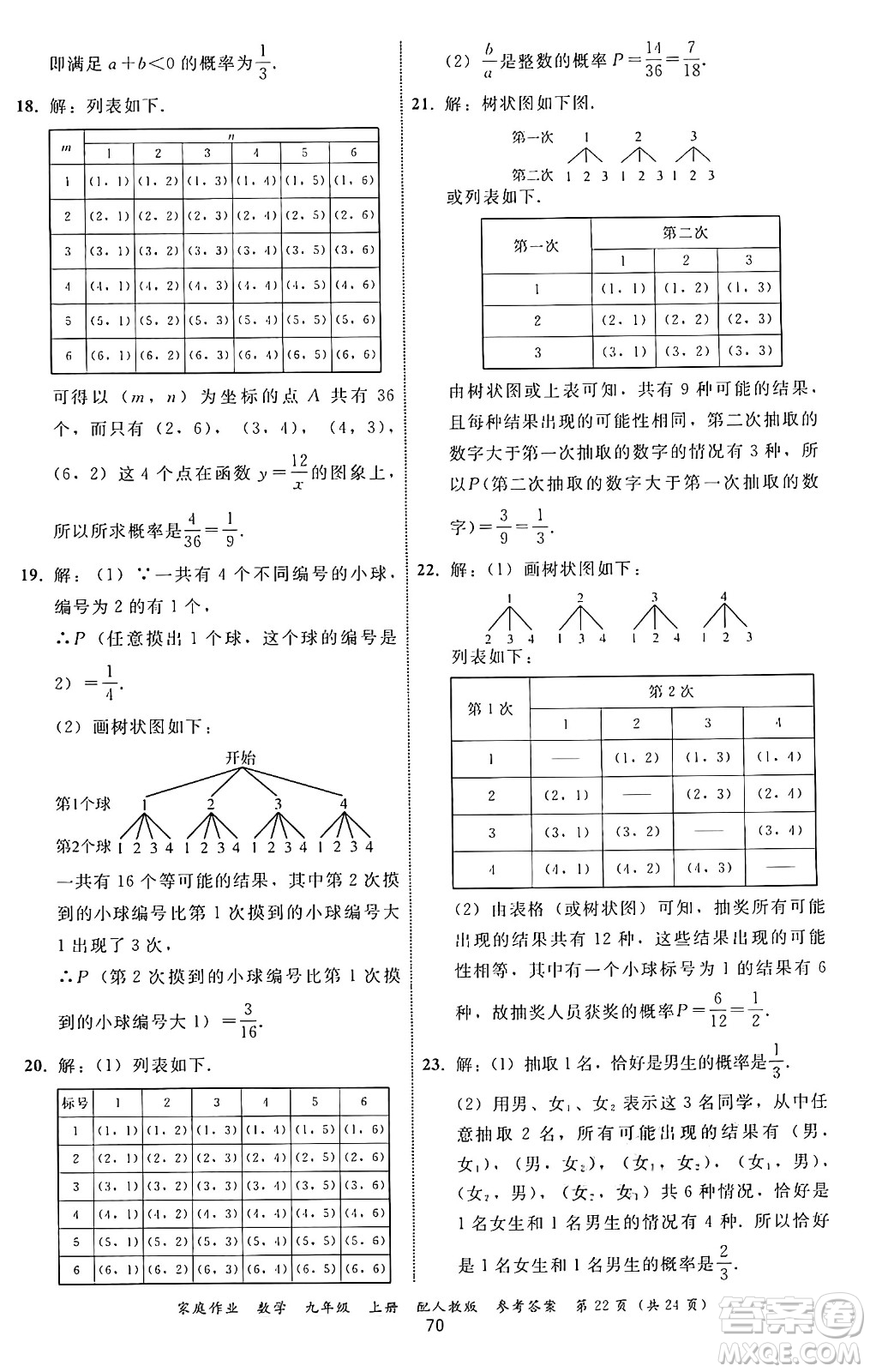 貴州教育出版社2024年秋家庭作業(yè)九年級數(shù)學(xué)上冊人教版答案