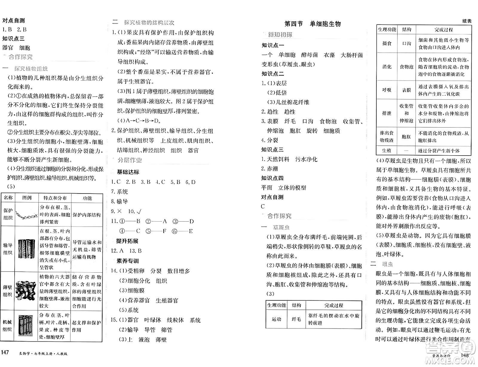 黑龍江教育出版社2024年秋資源與評(píng)價(jià)七年級(jí)生物上冊(cè)人教版黑龍江專版答案