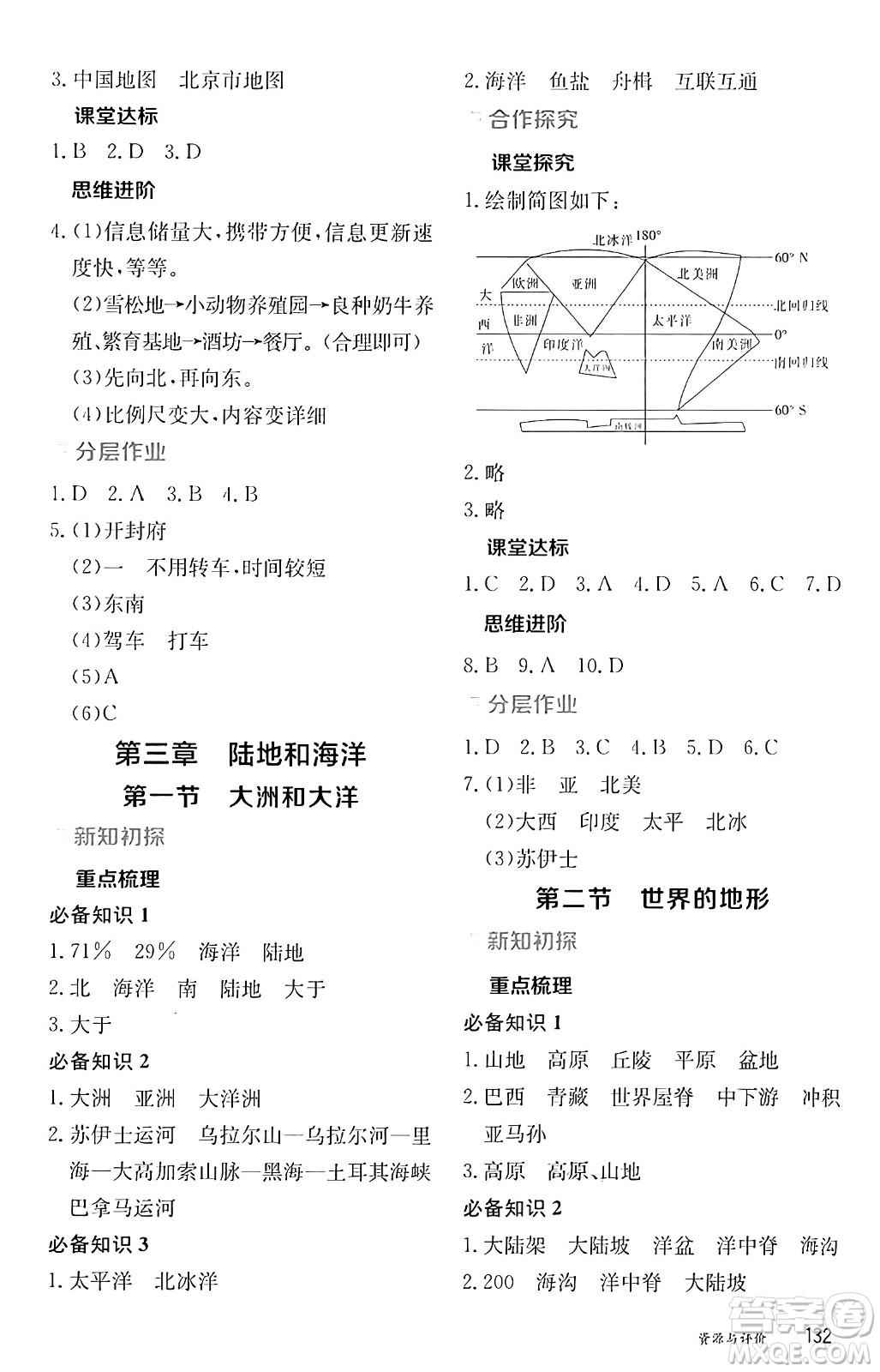 黑龍江教育出版社2024年秋資源與評價七年級地理上冊人教版黑龍江專版答案