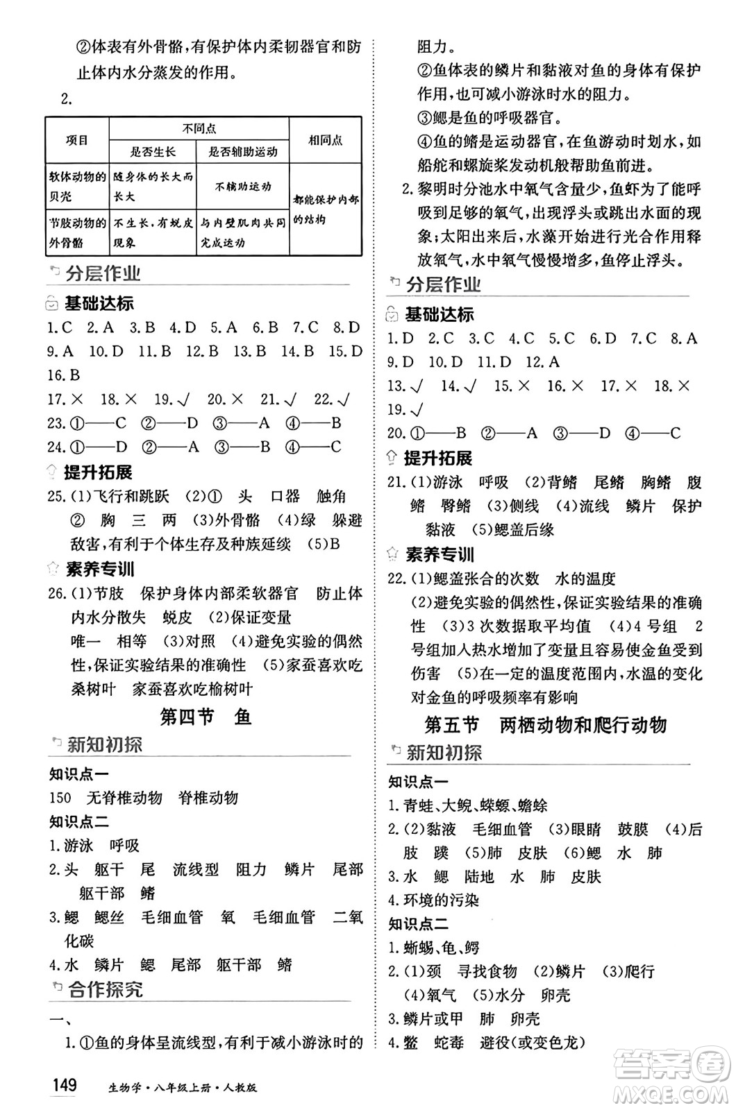 黑龍江教育出版社2024年秋資源與評價八年級生物上冊人教版黑龍江專版答案