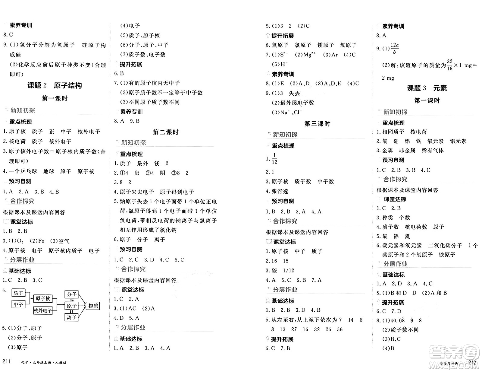 黑龍江教育出版社2024年秋資源與評價九年級化學(xué)上冊人教版黑龍江專版答案