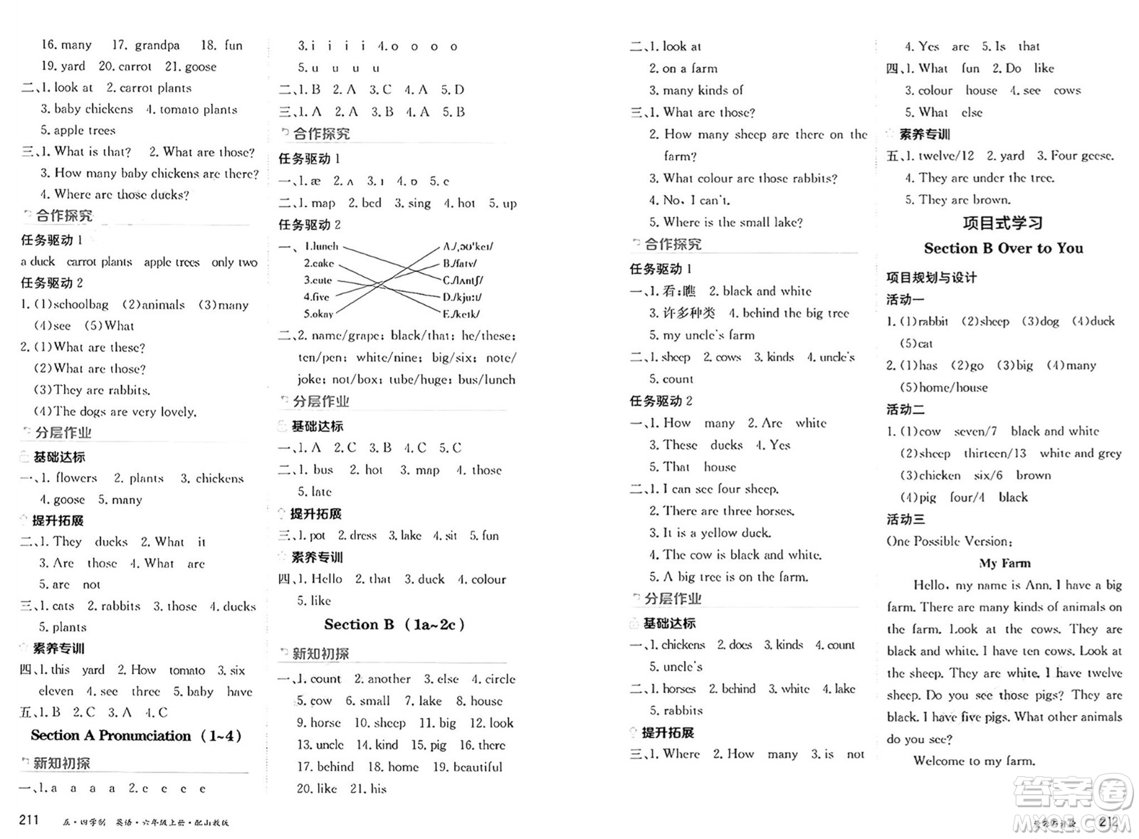 黑龍江教育出版社2024年秋資源與評(píng)價(jià)六年級(jí)英語(yǔ)上冊(cè)山教版黑龍江專版五四制答案