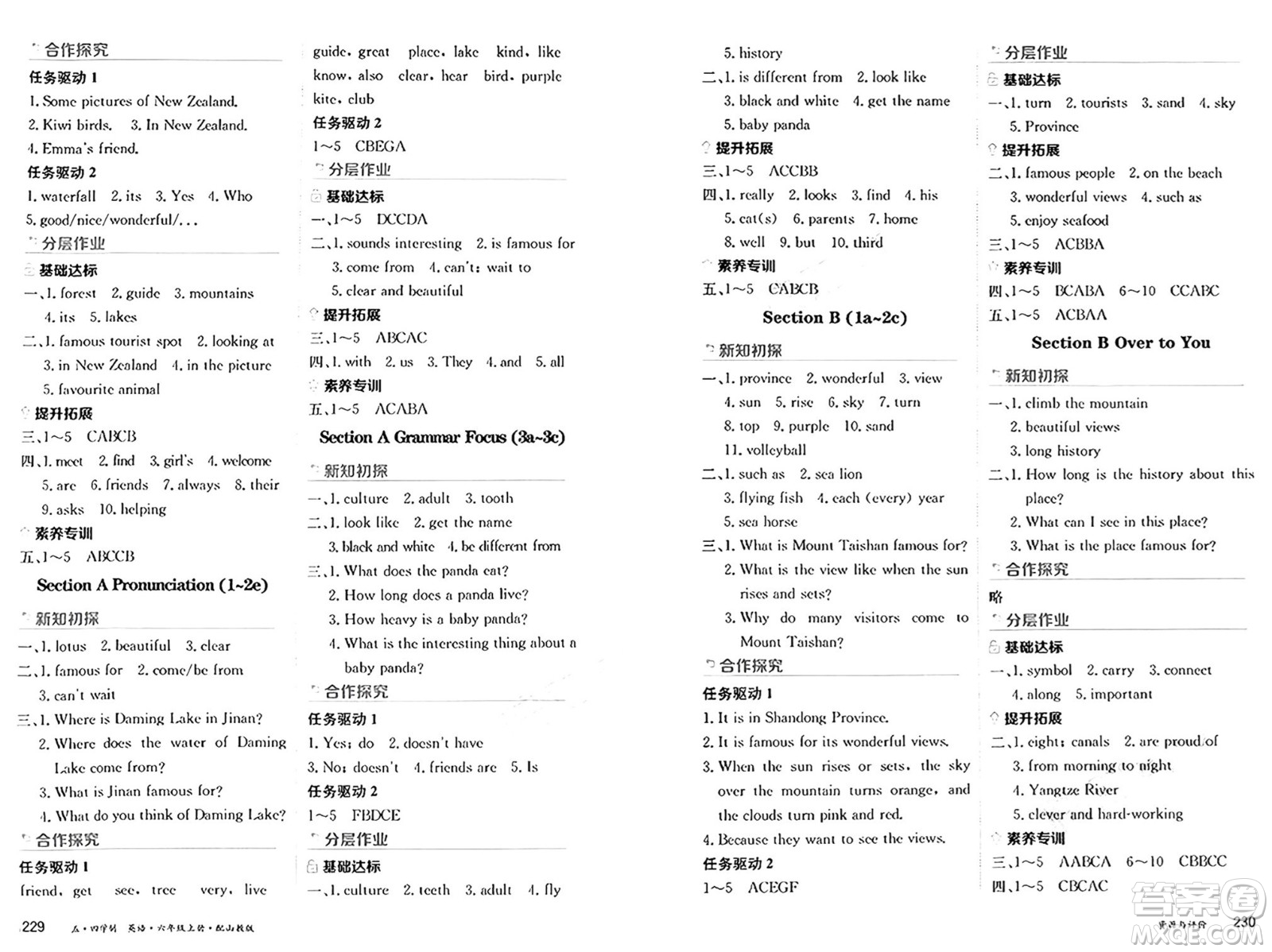 黑龍江教育出版社2024年秋資源與評(píng)價(jià)六年級(jí)英語(yǔ)上冊(cè)山教版黑龍江專版五四制答案