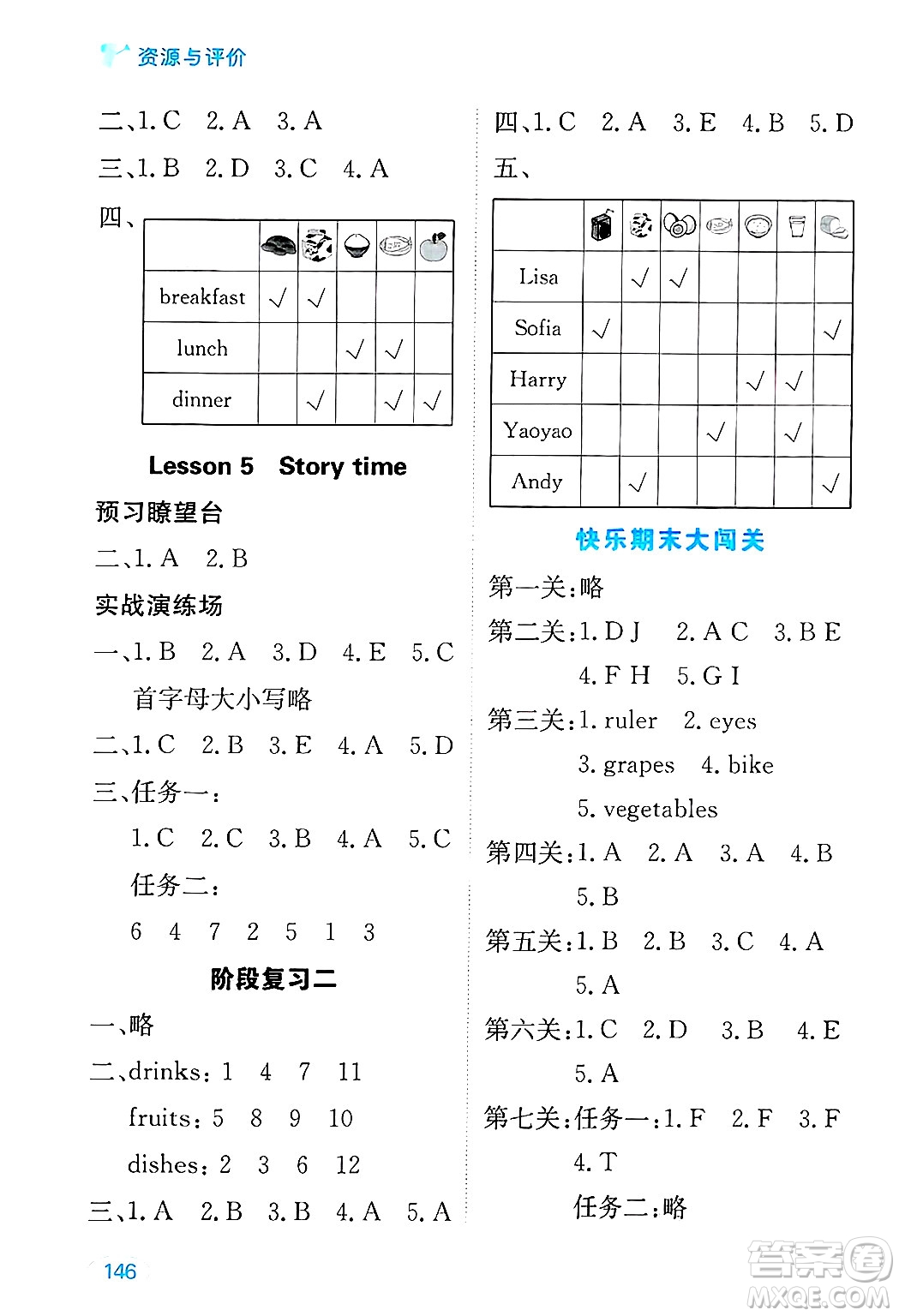 黑龍江教育出版社2024年秋資源與評價三年級英語上冊精通人教版答案