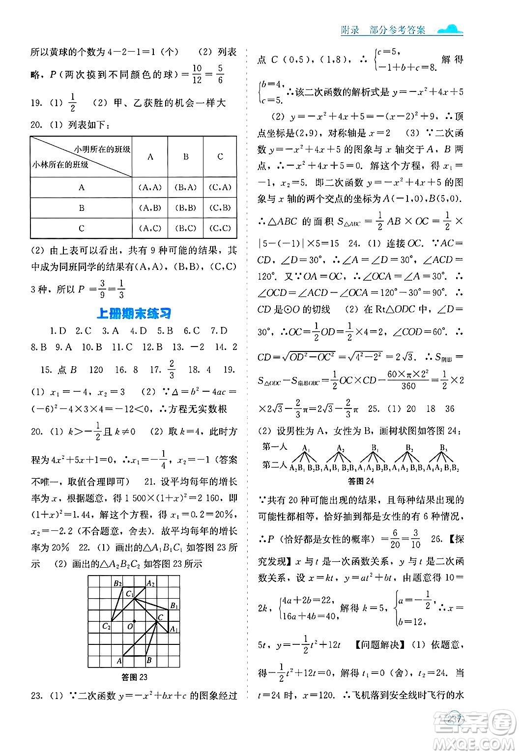 廣西教育出版社2025年秋自主學(xué)習(xí)能力測評九年級數(shù)學(xué)全一冊人教版答案