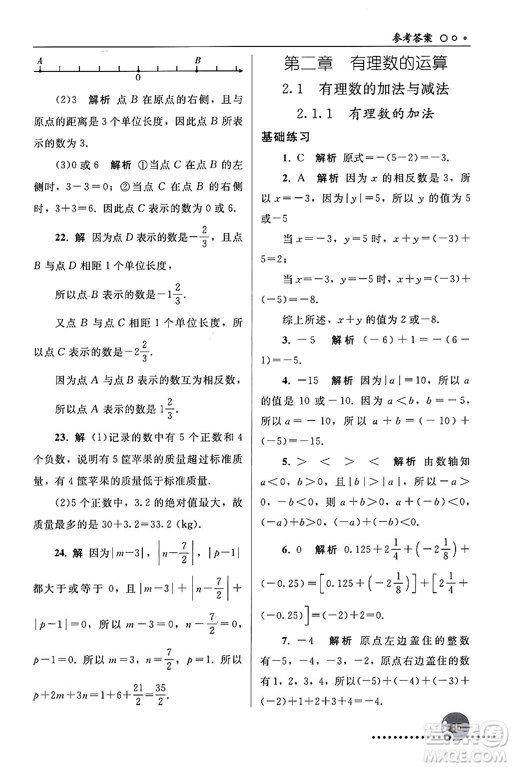 人民教育出版社2024年秋同步練習(xí)冊七年級數(shù)學(xué)上冊人教版答案