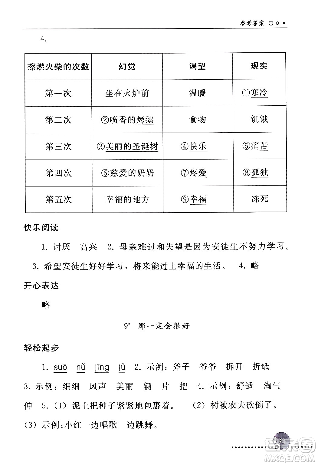 人民教育出版社2024年秋同步練習(xí)冊三年級語文上冊人教版新疆專版答案