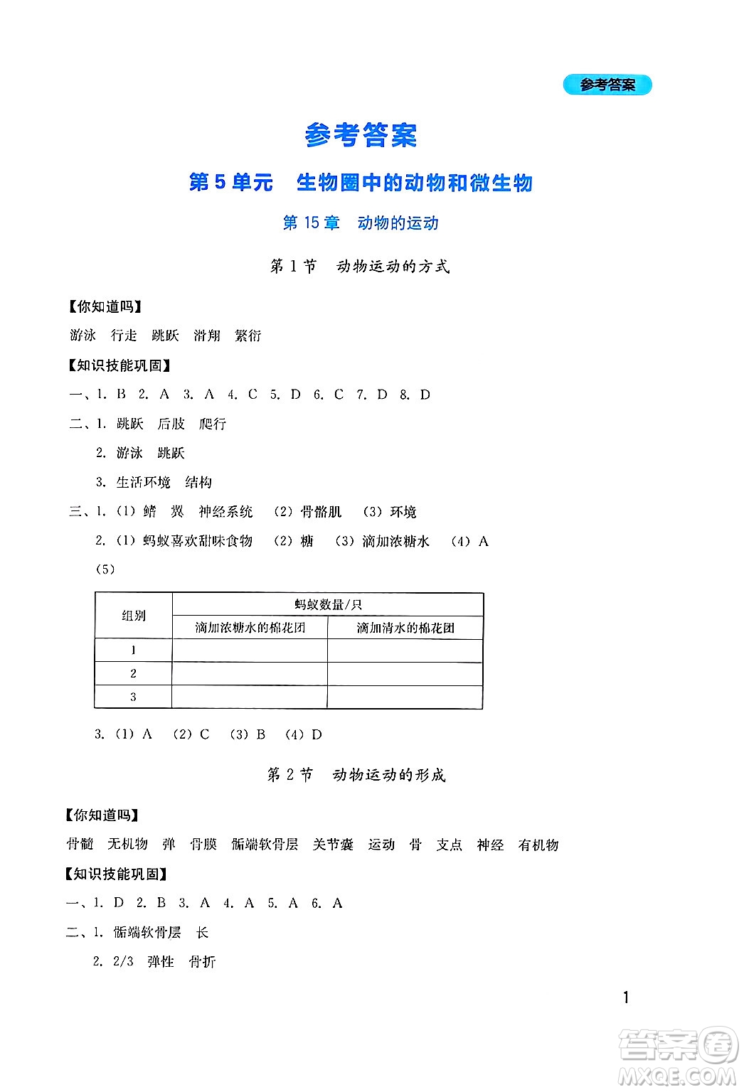 四川教育出版社2024年秋新課程實(shí)踐與探究叢書(shū)八年級(jí)生物上冊(cè)北師大版答案