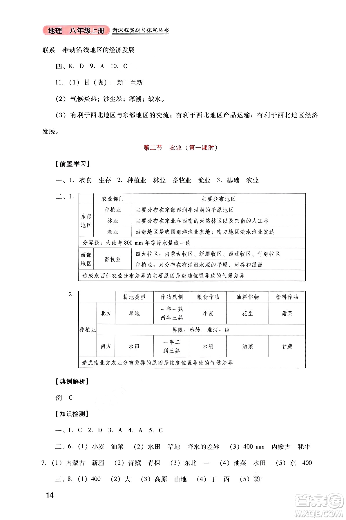 四川教育出版社2024年秋新課程實(shí)踐與探究叢書八年級地理上冊人教版答案