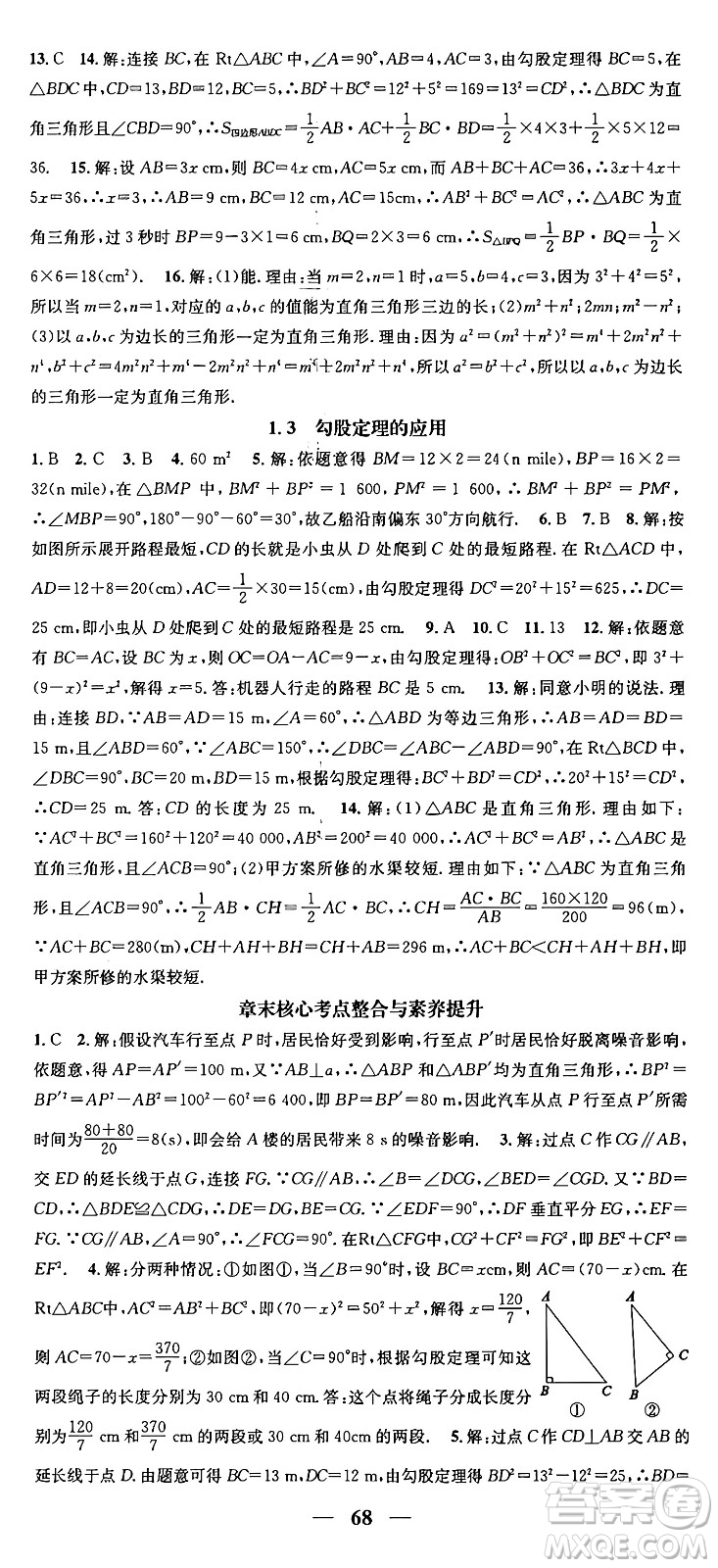 福建人民出版社2024年秋頂尖課課練八年級(jí)數(shù)學(xué)上冊(cè)北師大版貴州專版答案