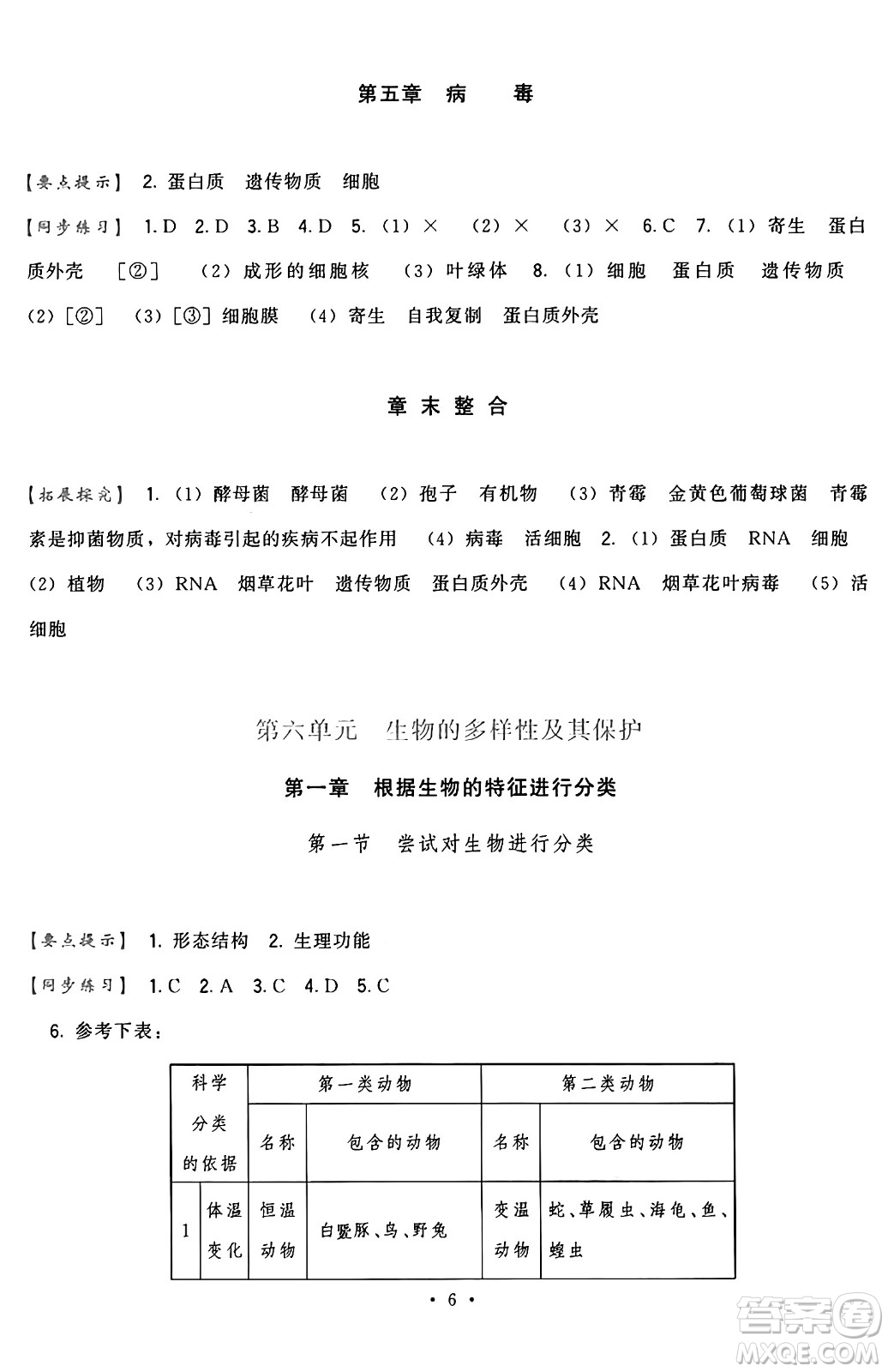 福建人民出版社2024年秋頂尖課課練八年級生物上冊人教版答案