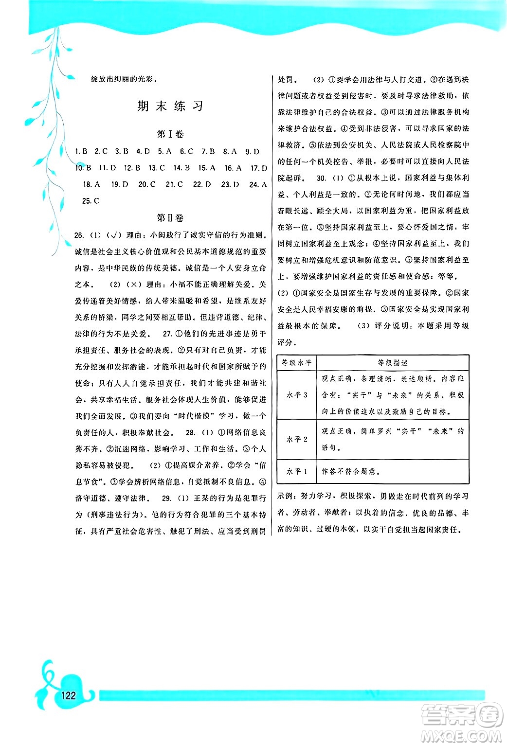 福建人民出版社2024年秋頂尖課課練八年級(jí)道德與法治上冊(cè)人教版答案