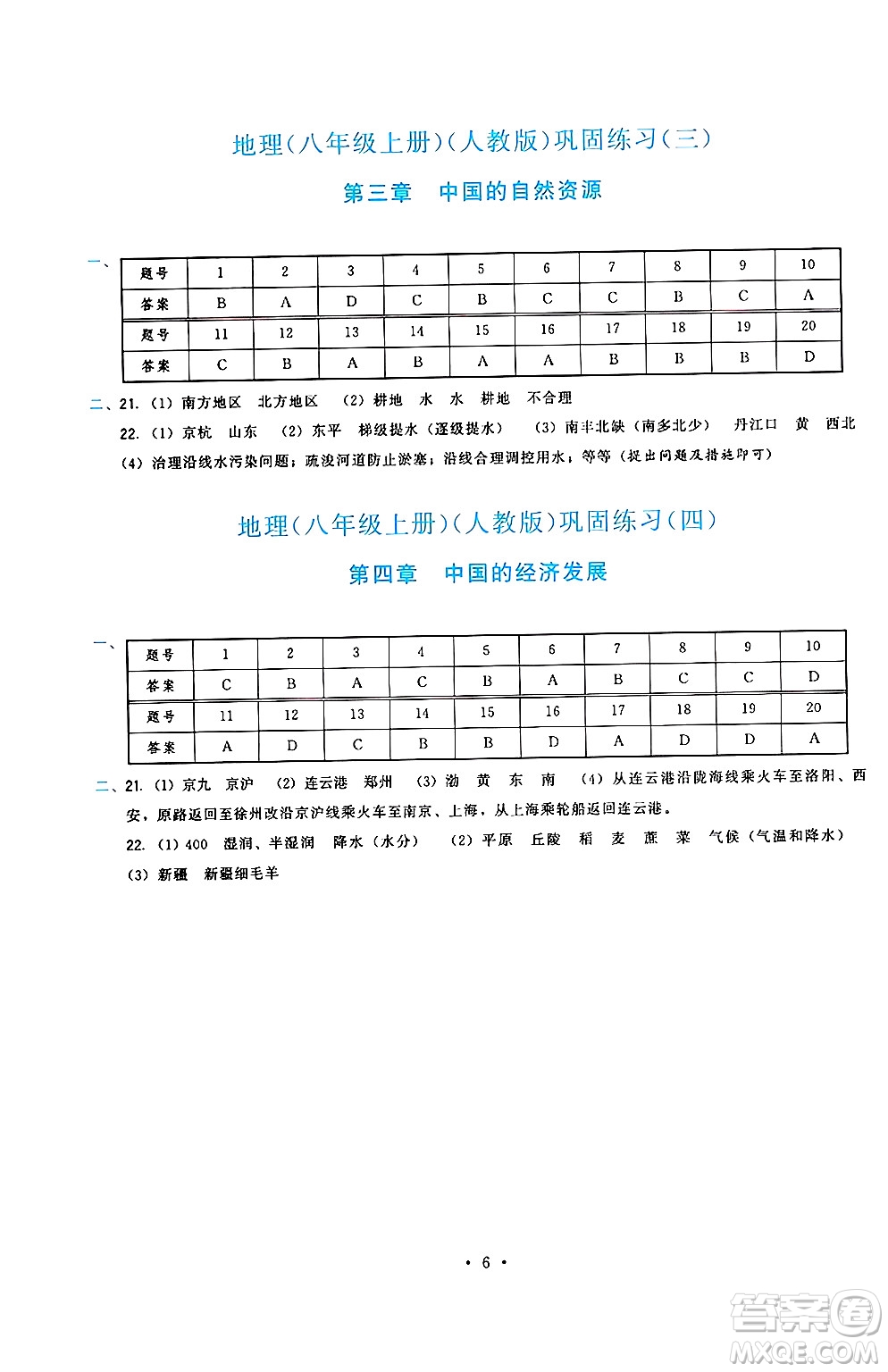 福建人民出版社2024年秋頂尖課課練八年級地理上冊人教版答案