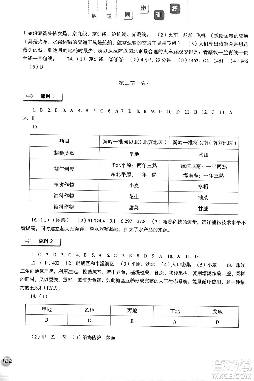 河北人民出版社2024年秋同步訓(xùn)練八年級地理上冊人教版答案