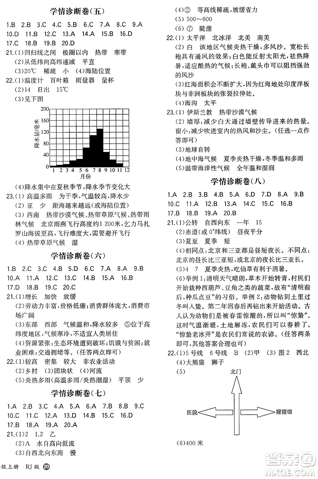 湖南教育出版社2024年秋一本同步訓(xùn)練七年級(jí)地理上冊(cè)人教版答案