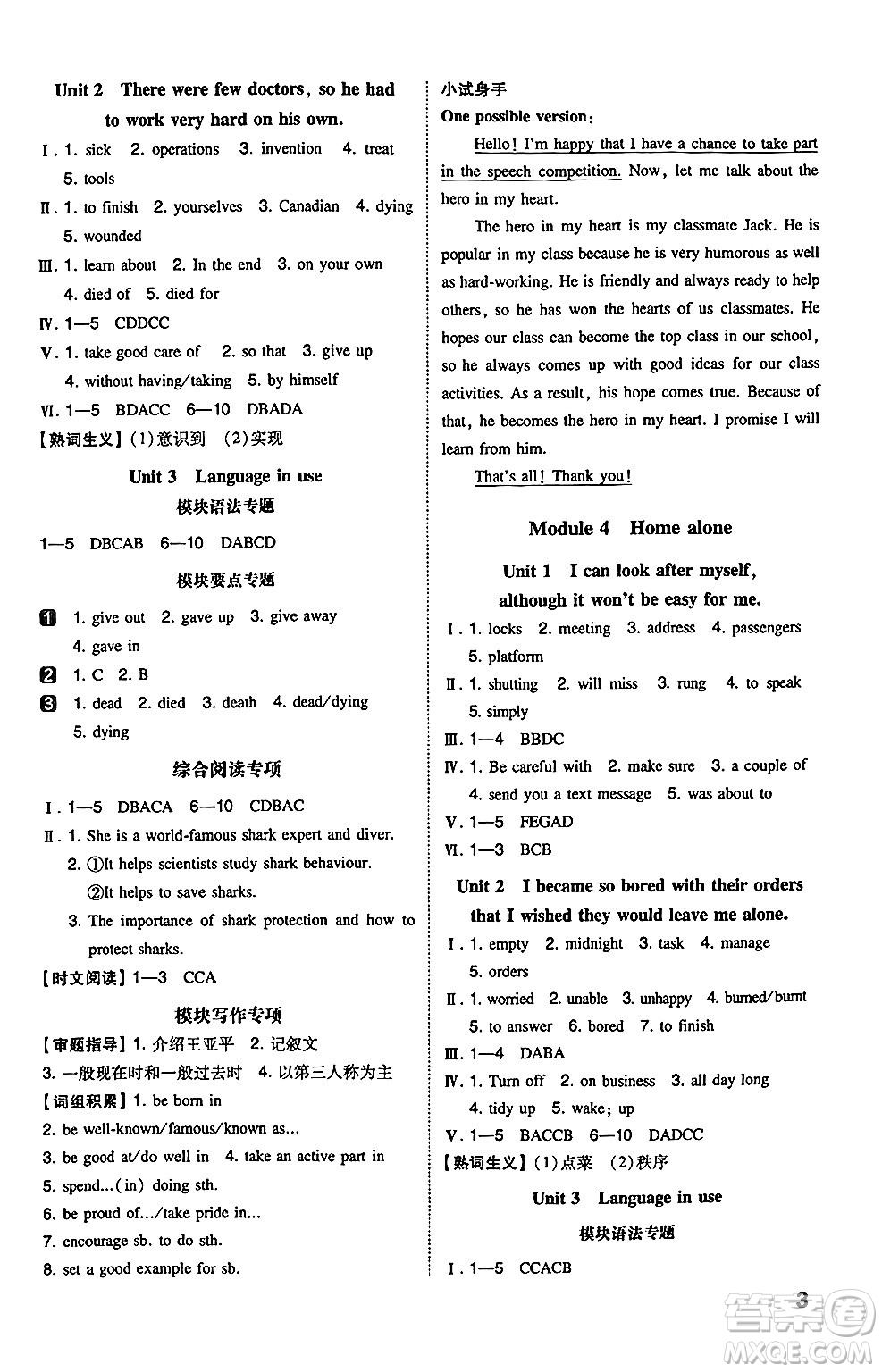 湖南教育出版社2024年秋一本同步訓練九年級英語上冊外研版答案