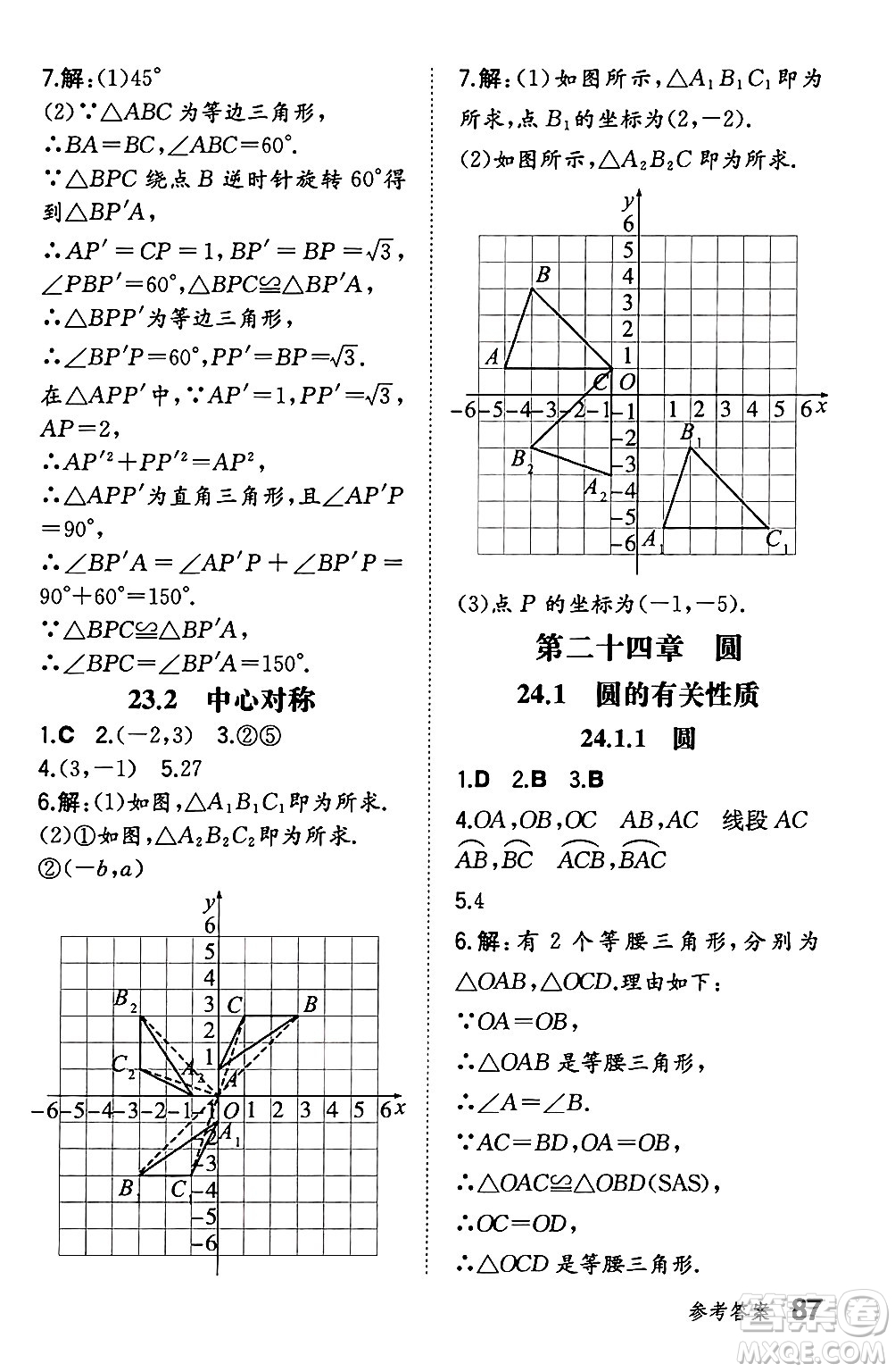 湖南教育出版社2024年秋一本同步訓(xùn)練九年級數(shù)學(xué)上冊人教版遼寧專版答案