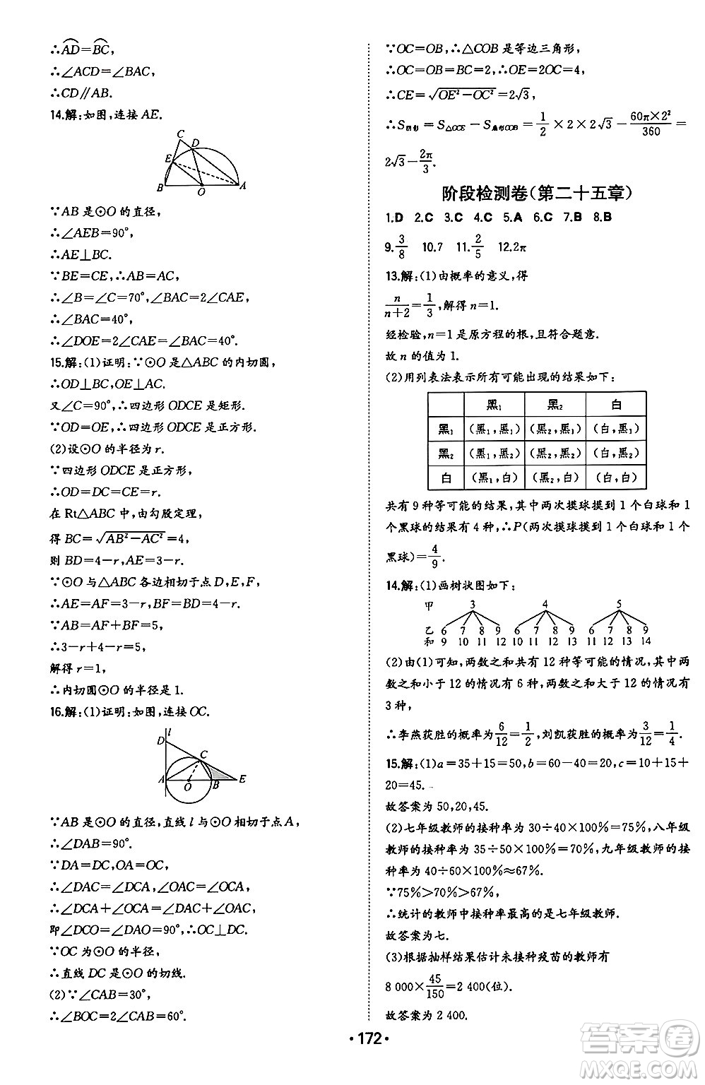 湖南教育出版社2024年秋一本同步訓(xùn)練九年級數(shù)學(xué)上冊人教版遼寧專版答案