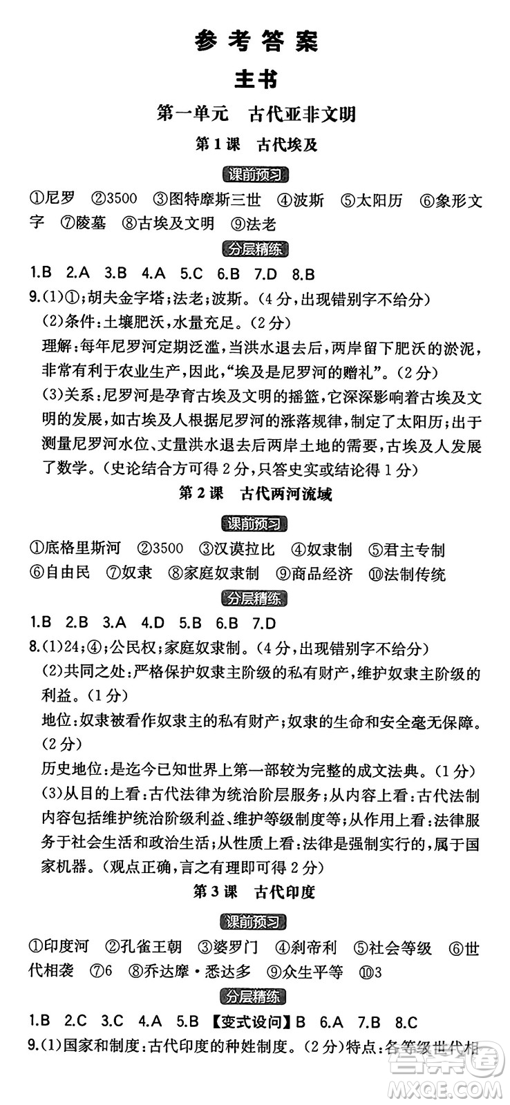 湖南教育出版社2024年秋一本同步訓(xùn)練九年級(jí)歷史上冊(cè)人教版陜西專(zhuān)版答案