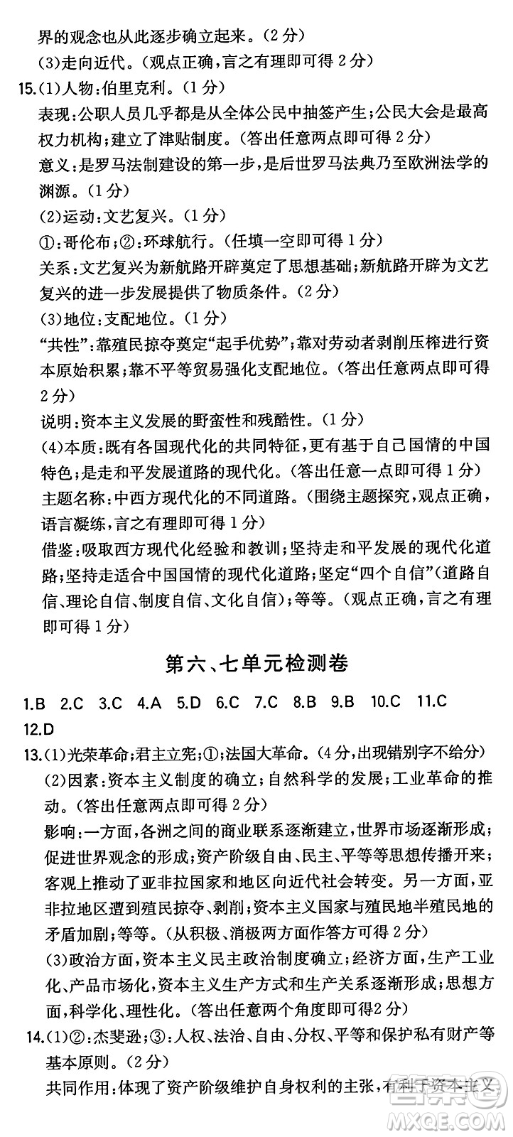 湖南教育出版社2024年秋一本同步訓(xùn)練九年級(jí)歷史上冊(cè)人教版陜西專(zhuān)版答案