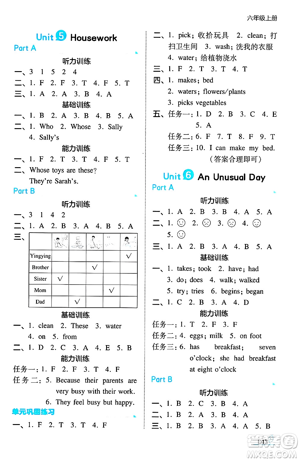 湖南教育出版社2024年秋一本同步訓(xùn)練六年級(jí)英語(yǔ)上冊(cè)閩教版福建專版答案