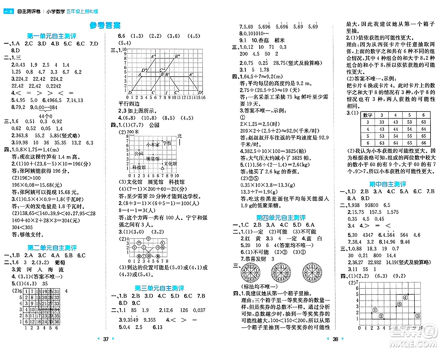 湖南教育出版社2024年秋一本同步訓(xùn)練五年級數(shù)學(xué)上冊人教版河南專版答案