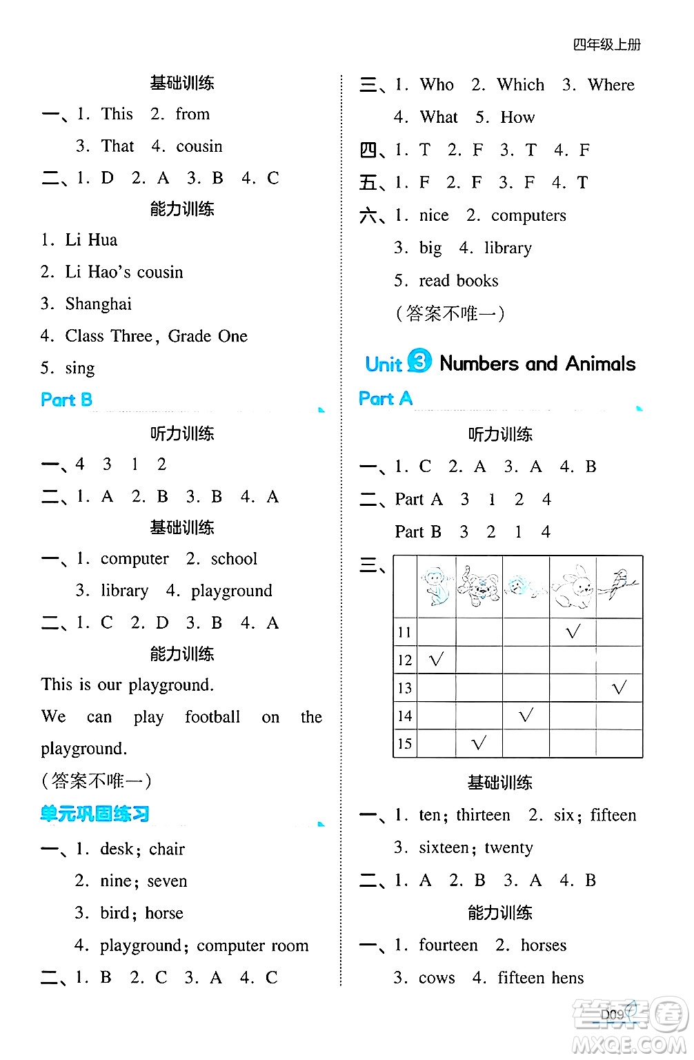 湖南教育出版社2024年秋一本同步訓(xùn)練四年級英語上冊閩教版福建專版答案