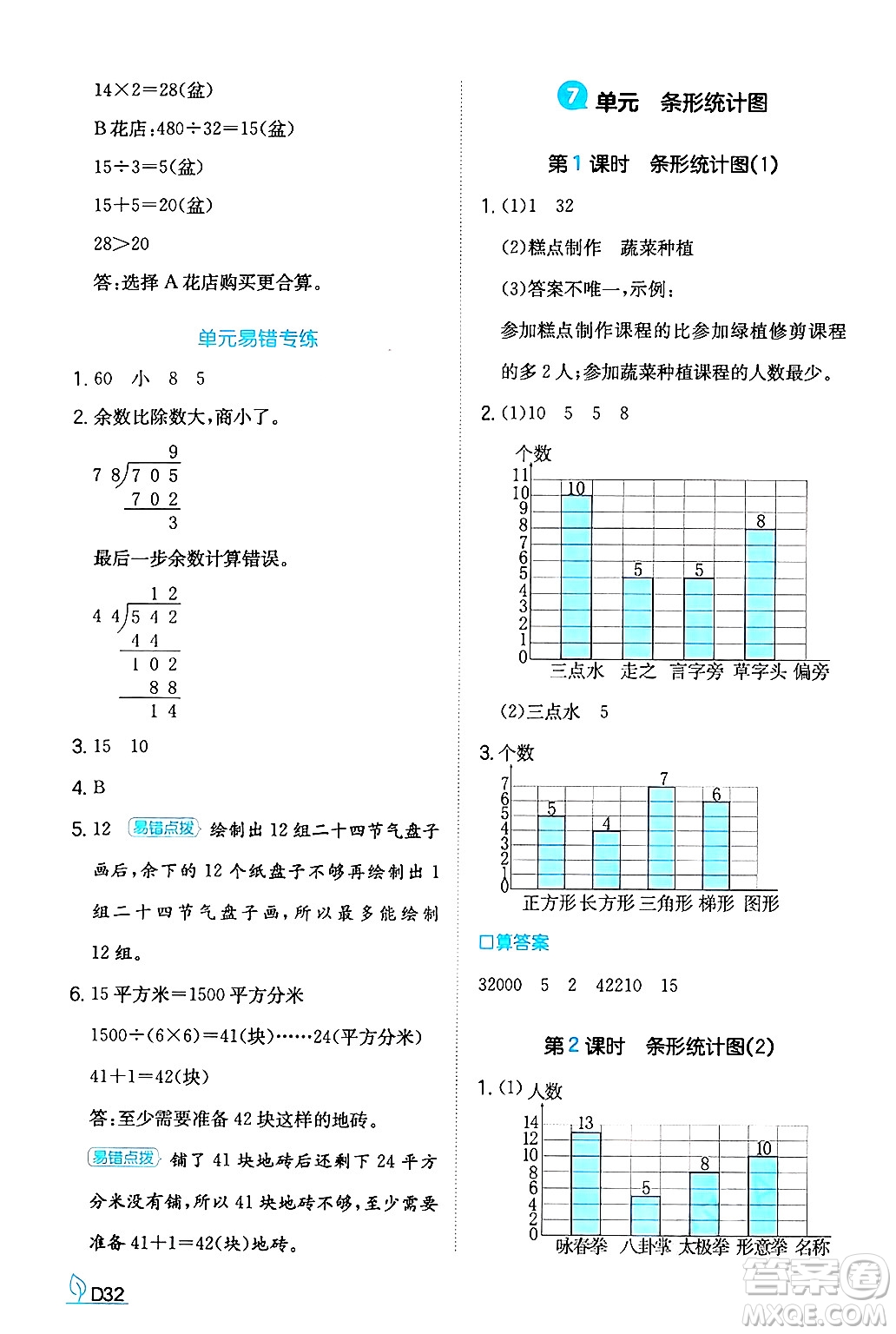 湖南教育出版社2024年秋一本同步訓(xùn)練四年級(jí)數(shù)學(xué)上冊(cè)人教版答案