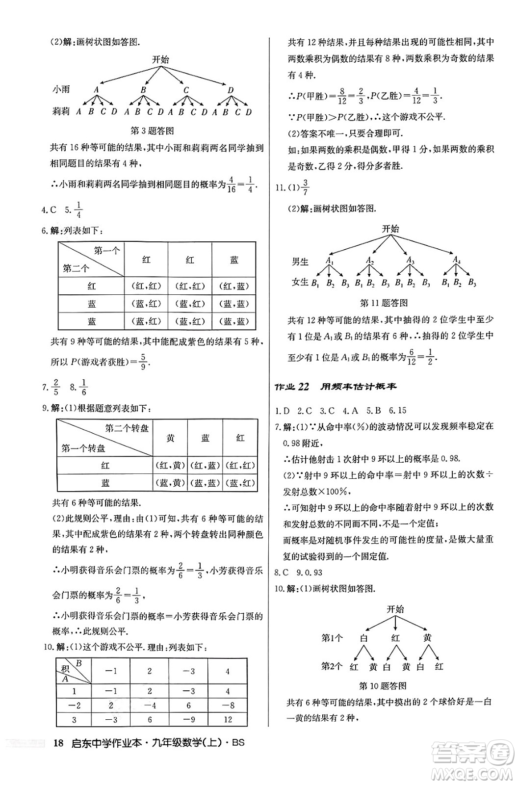 龍門(mén)書(shū)局2024秋啟東中學(xué)作業(yè)本九年級(jí)數(shù)學(xué)上冊(cè)北師大版答案