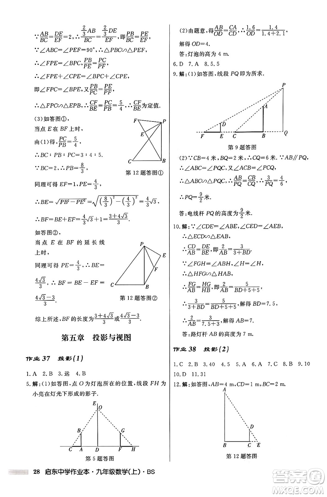 龍門(mén)書(shū)局2024秋啟東中學(xué)作業(yè)本九年級(jí)數(shù)學(xué)上冊(cè)北師大版答案