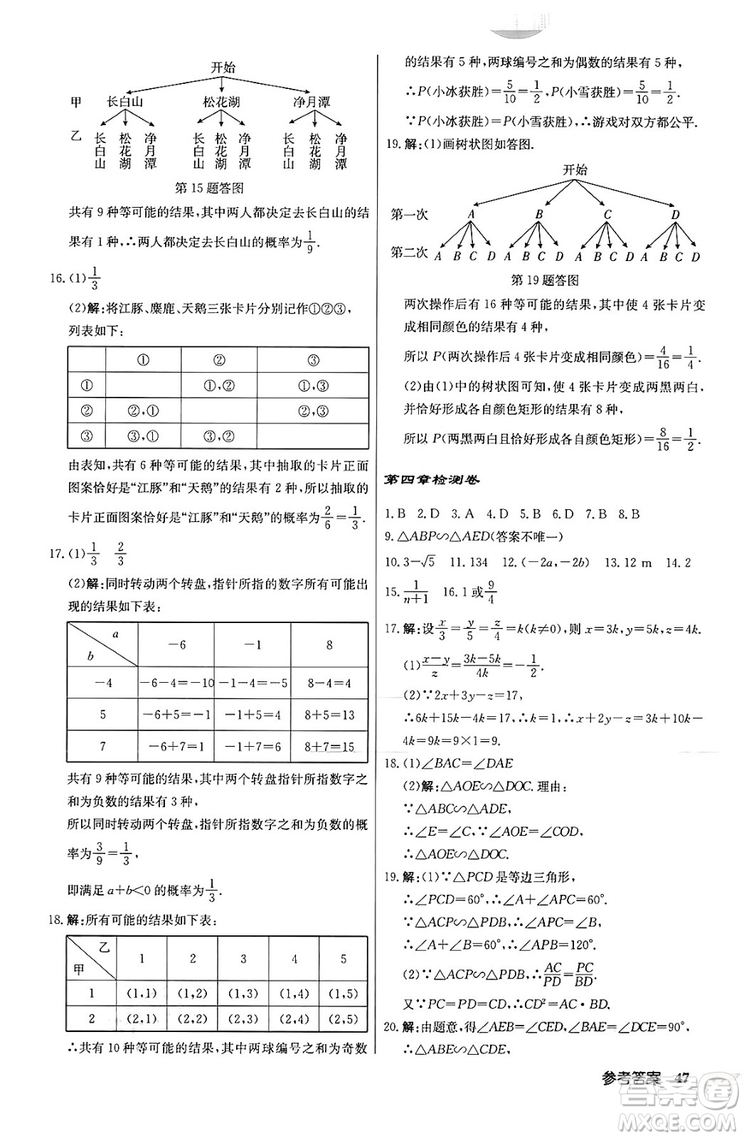 龍門(mén)書(shū)局2024秋啟東中學(xué)作業(yè)本九年級(jí)數(shù)學(xué)上冊(cè)北師大版答案