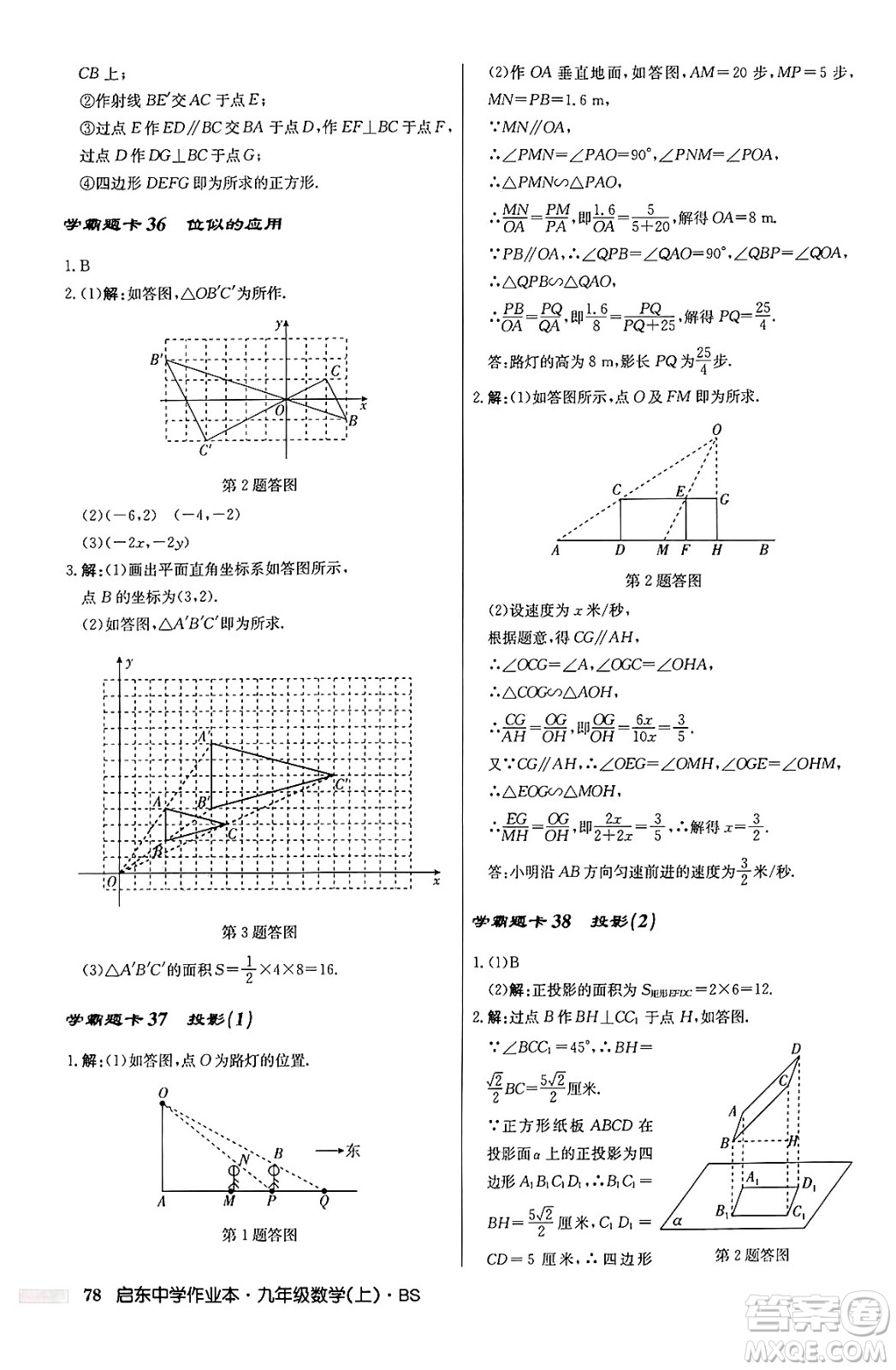 龍門(mén)書(shū)局2024秋啟東中學(xué)作業(yè)本九年級(jí)數(shù)學(xué)上冊(cè)北師大版答案