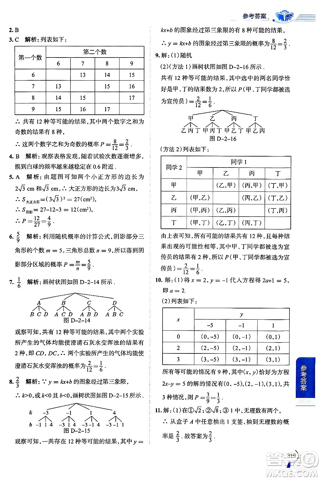 陜西人民教育出版社2024年秋中學(xué)教材全解九年級數(shù)學(xué)上冊浙教版答案