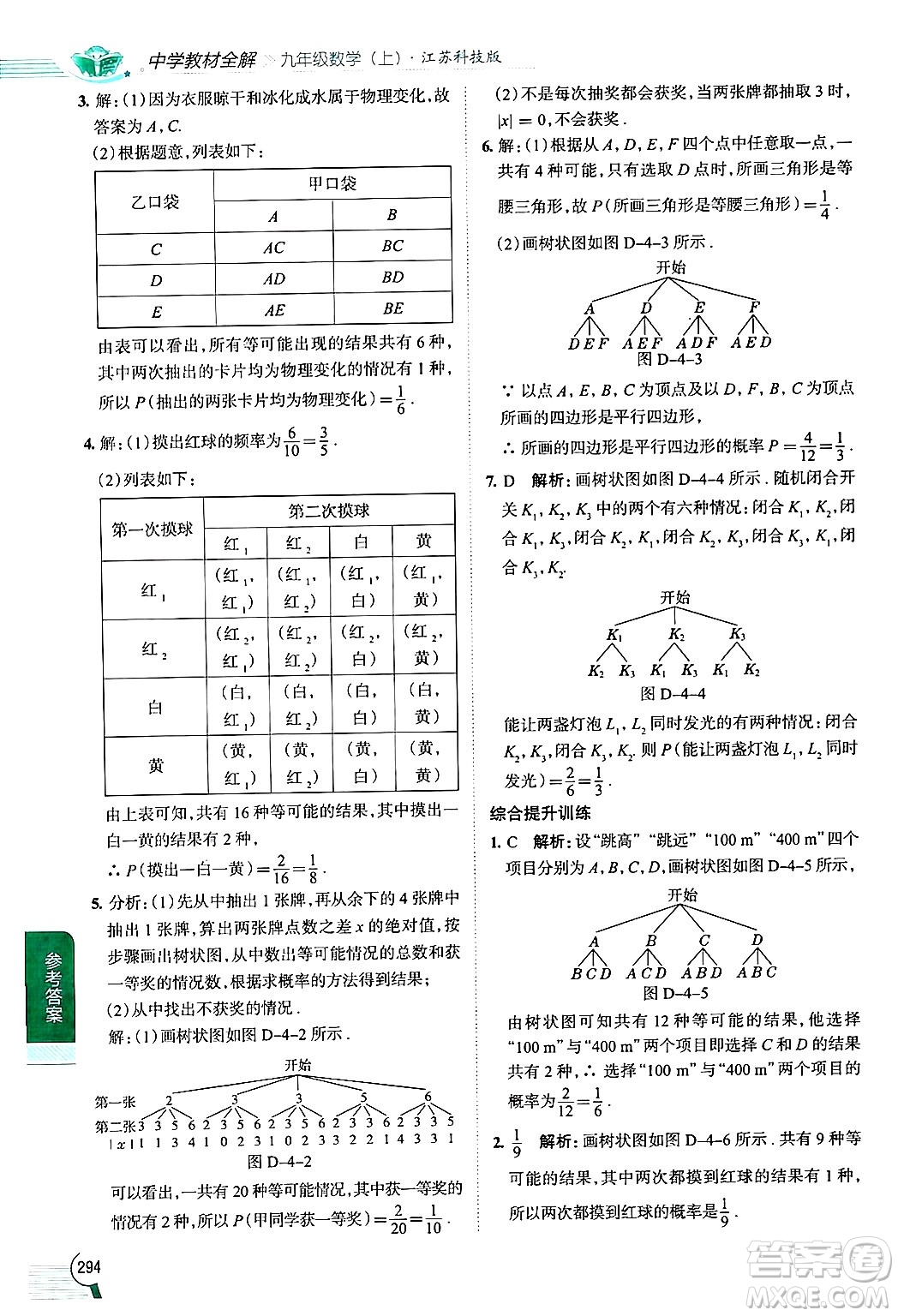 陜西人民教育出版社2024年秋中學(xué)教材全解九年級(jí)數(shù)學(xué)上冊(cè)蘇科版答案